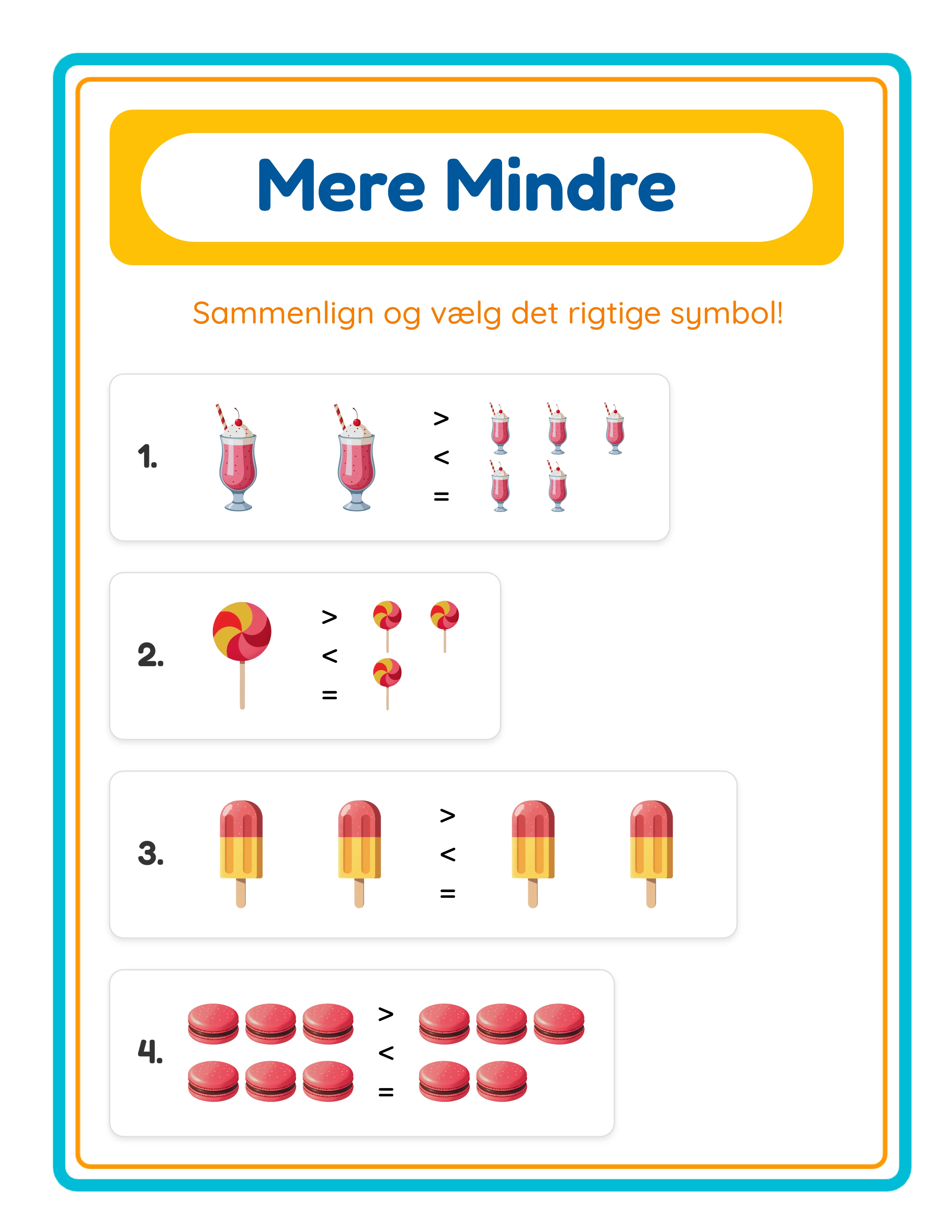 More or Less-arbejdsark — avanceret niveau