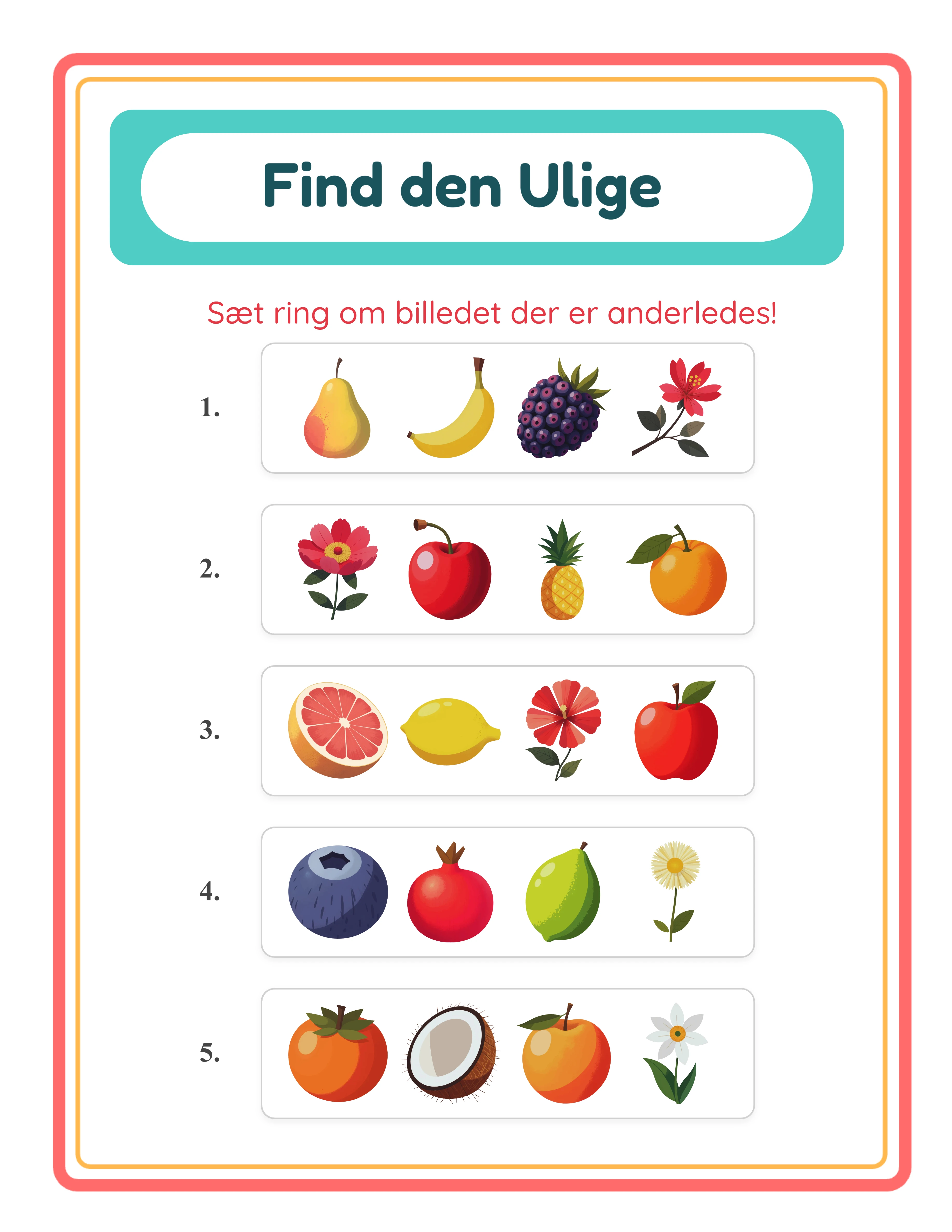 Odd One Out-arbejdsark — sample 3