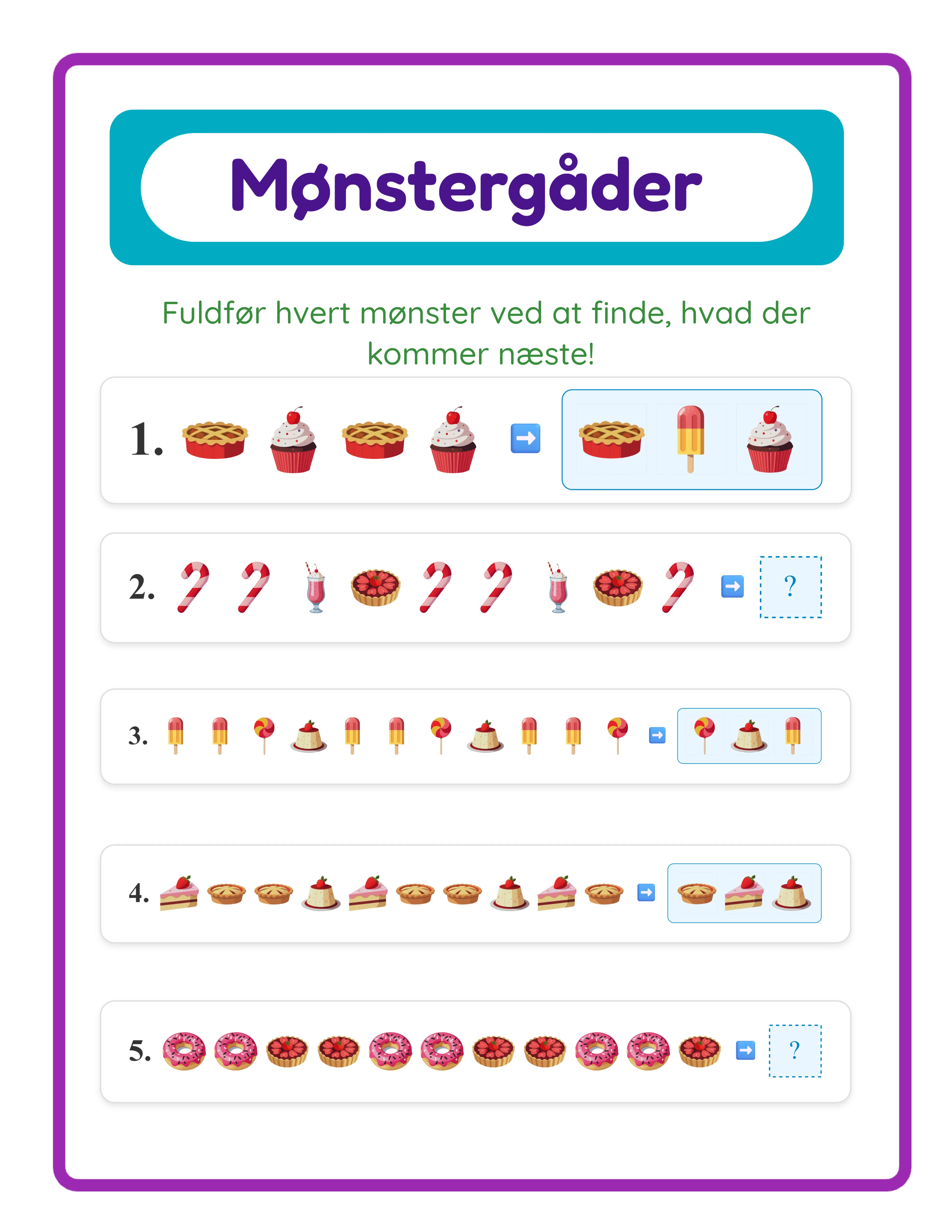Eksempel Pattern Worksheet-arbejdsark — prøv generatoren gratis
