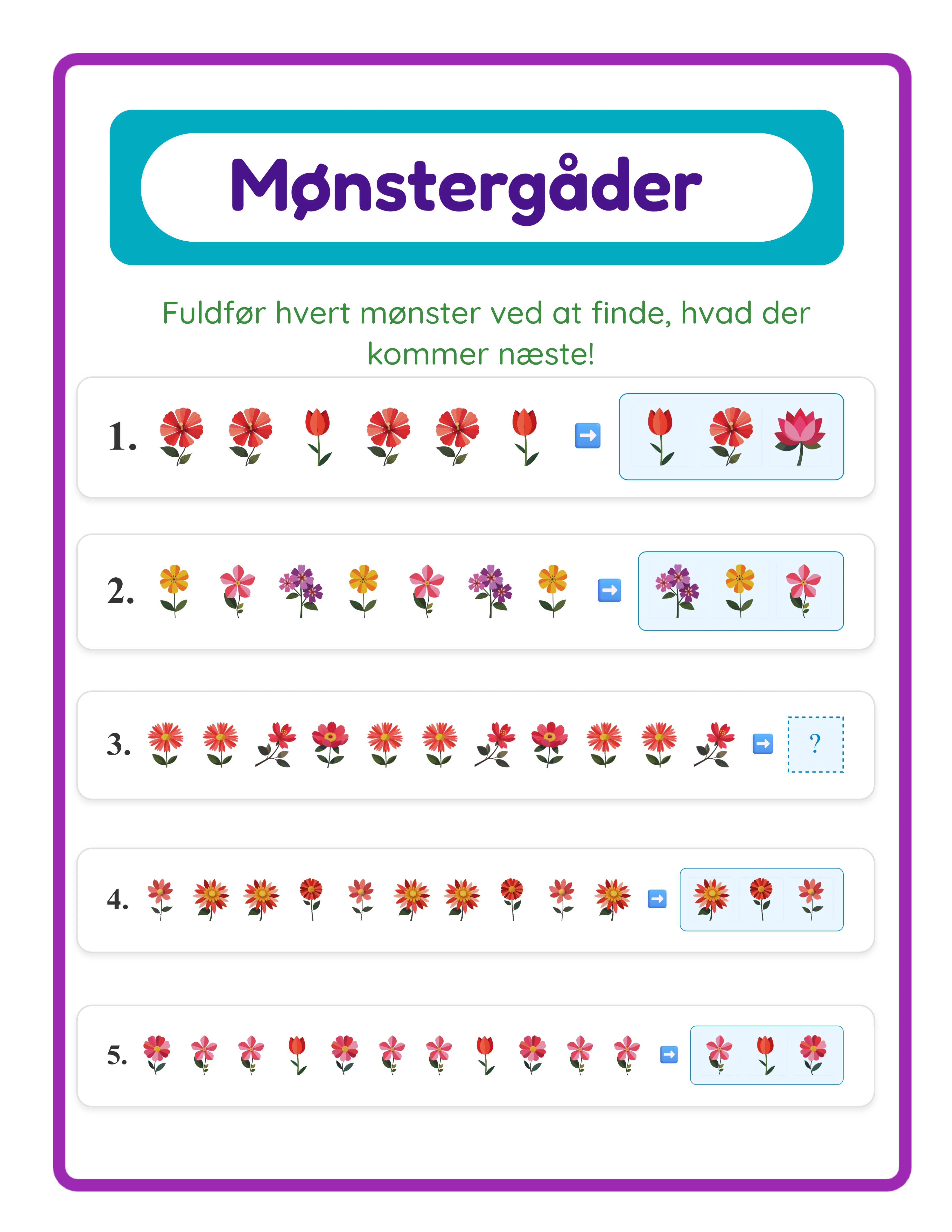 Pattern printable worksheet — advanced sequences