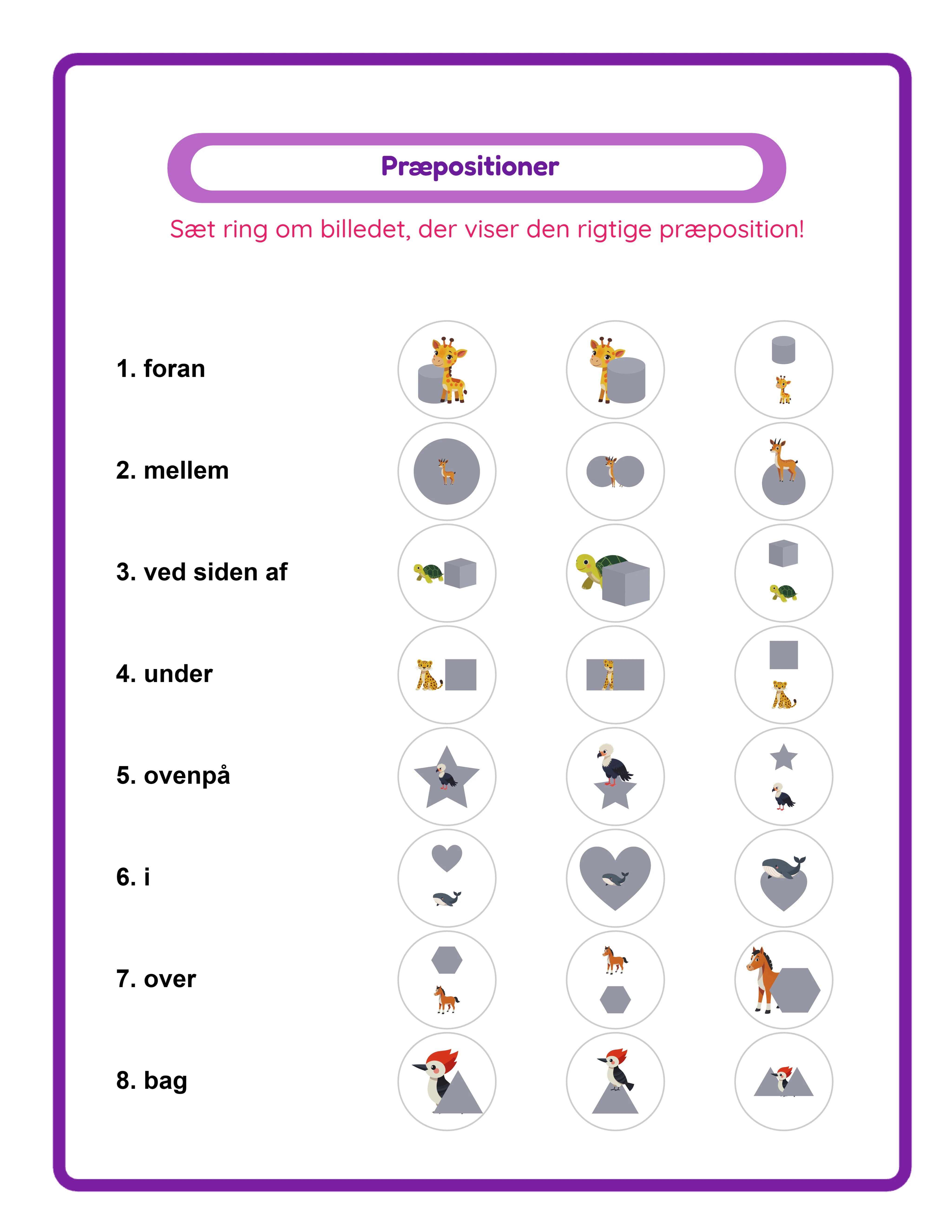 Eksempel Prepositions-arbejdsark — prøv generatoren gratis
