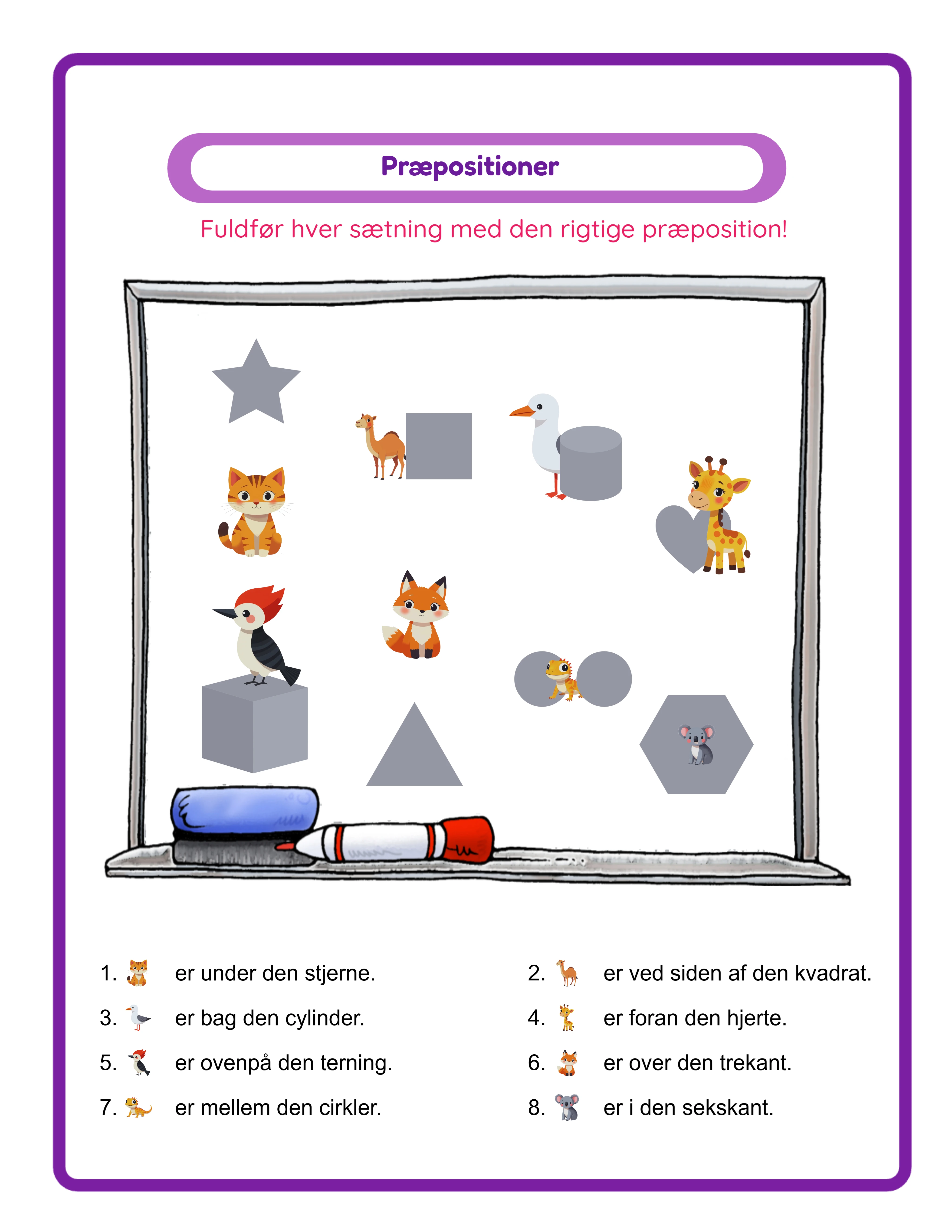 Prepositions printable answer key