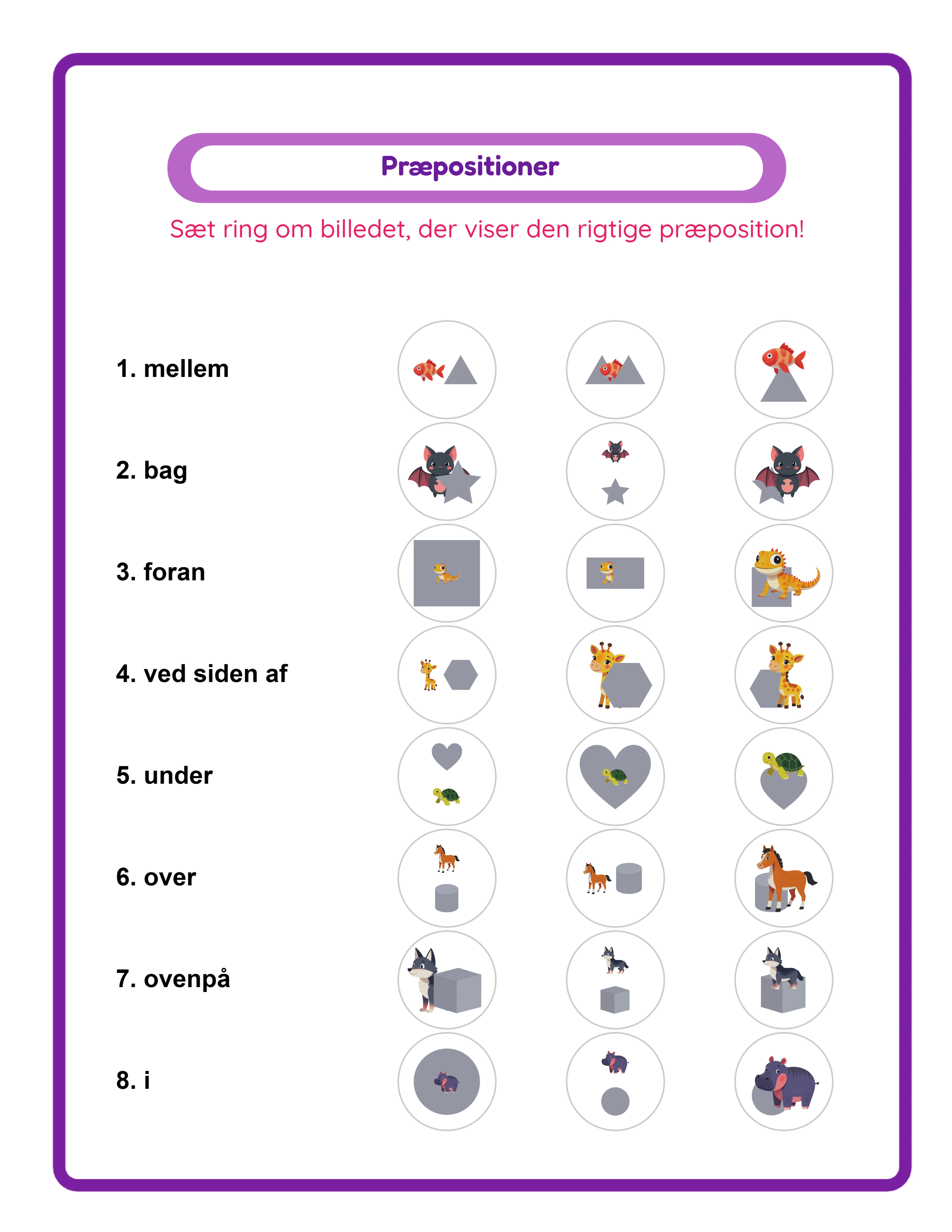 Prepositions printable worksheet — cut and paste