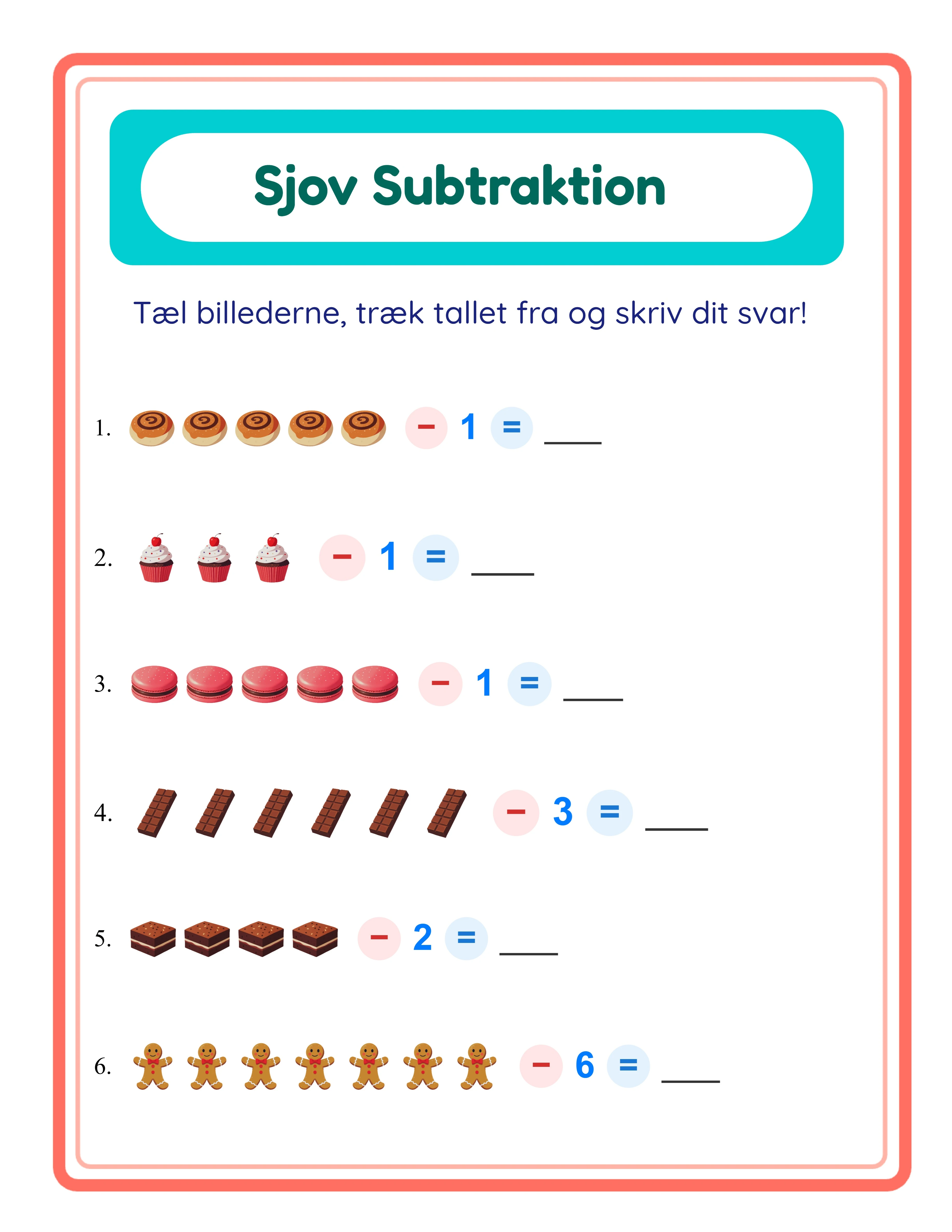 Subtraction printable worksheet — find the subtrahend with images