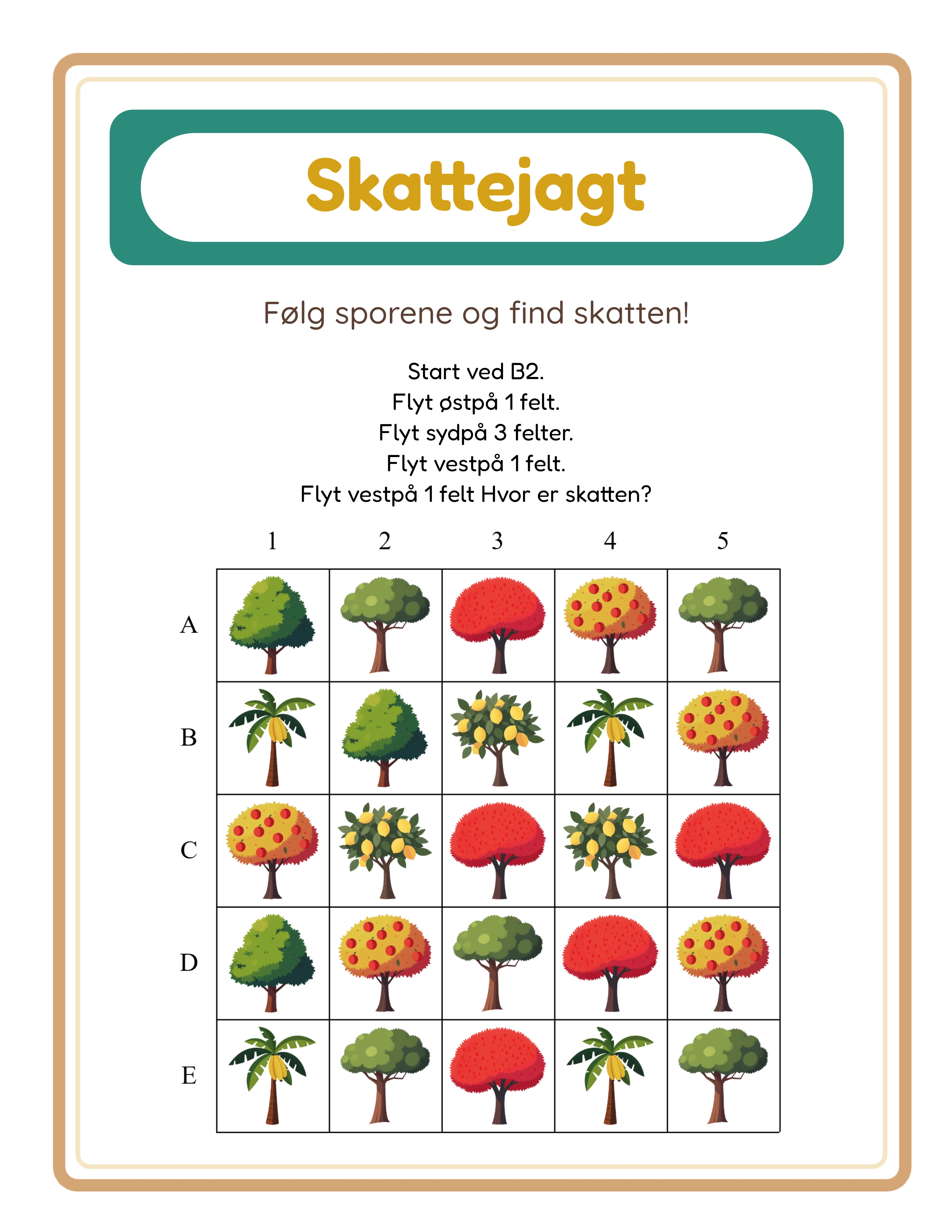 Eksempel Treasure Hunt-arbejdsark — prøv generatoren gratis