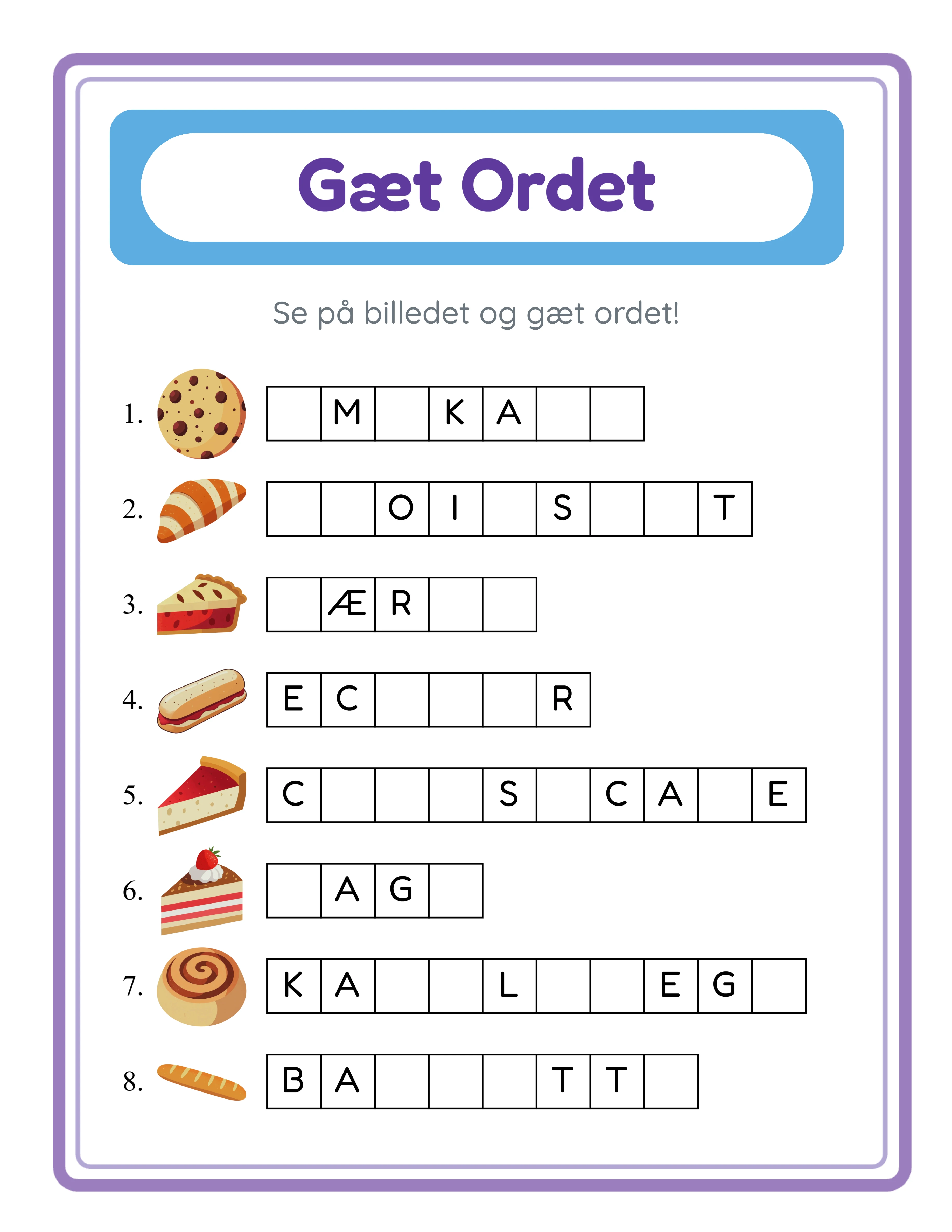 Word Guess-arbejdsark — theme 4