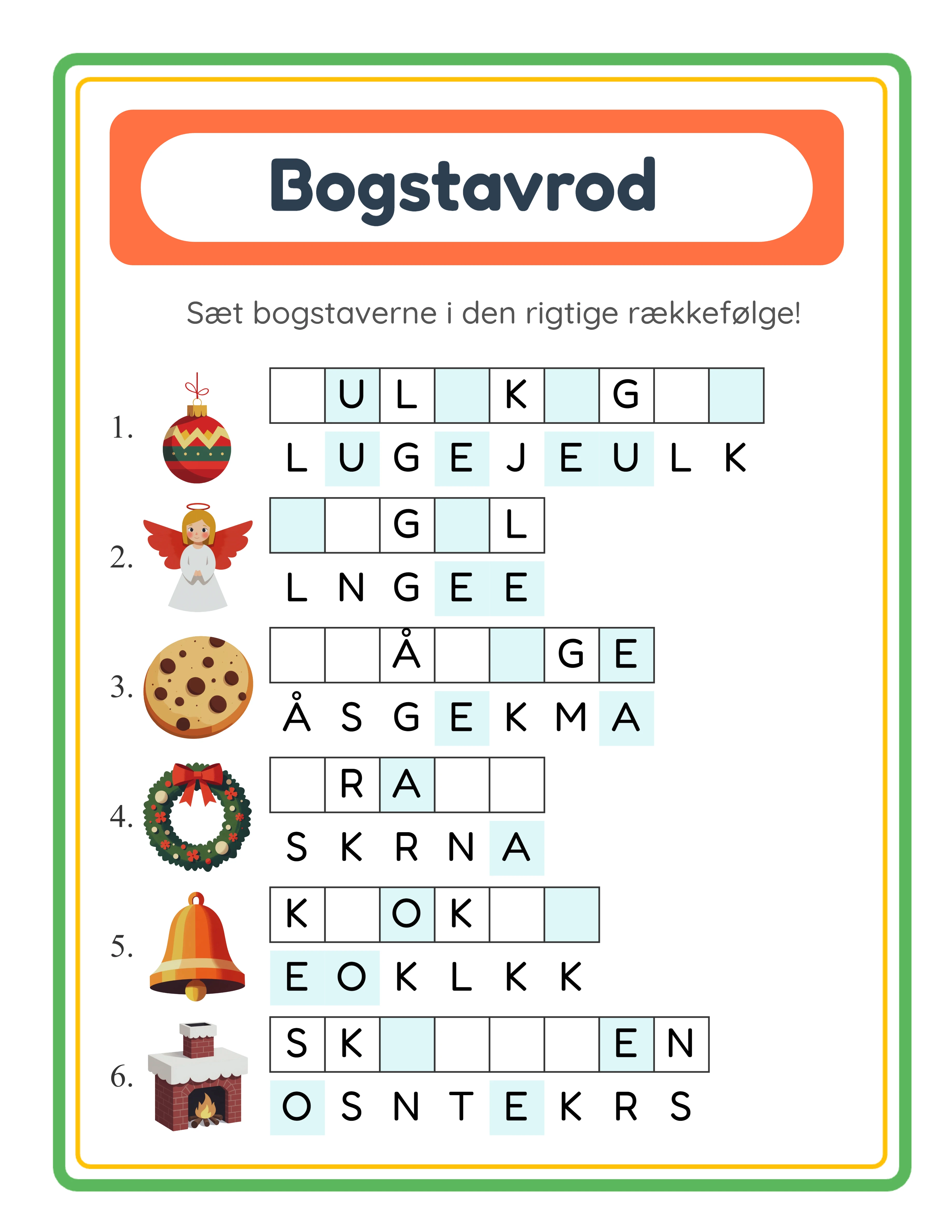 Word Scramble-arbejdsark — avanceret niveau
