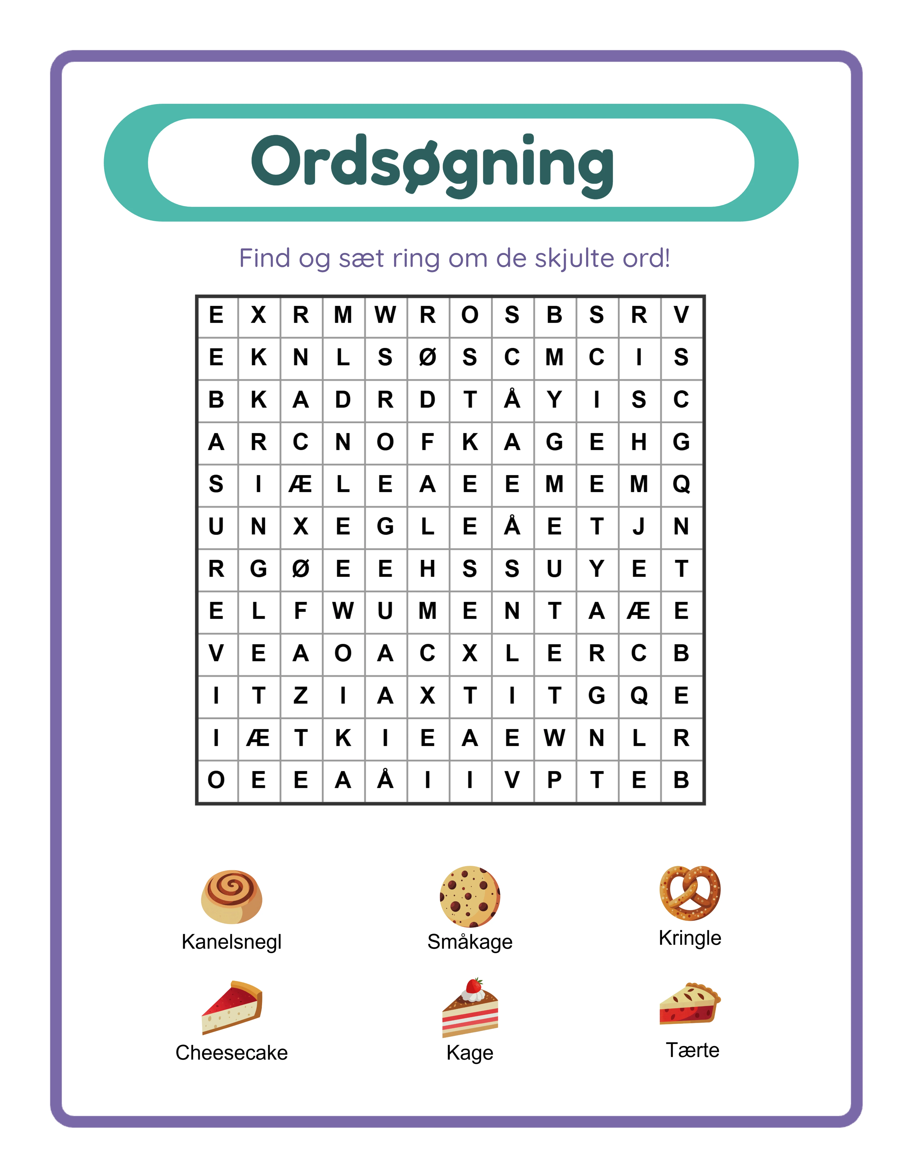 Word Search-arbejdsark — sample 2