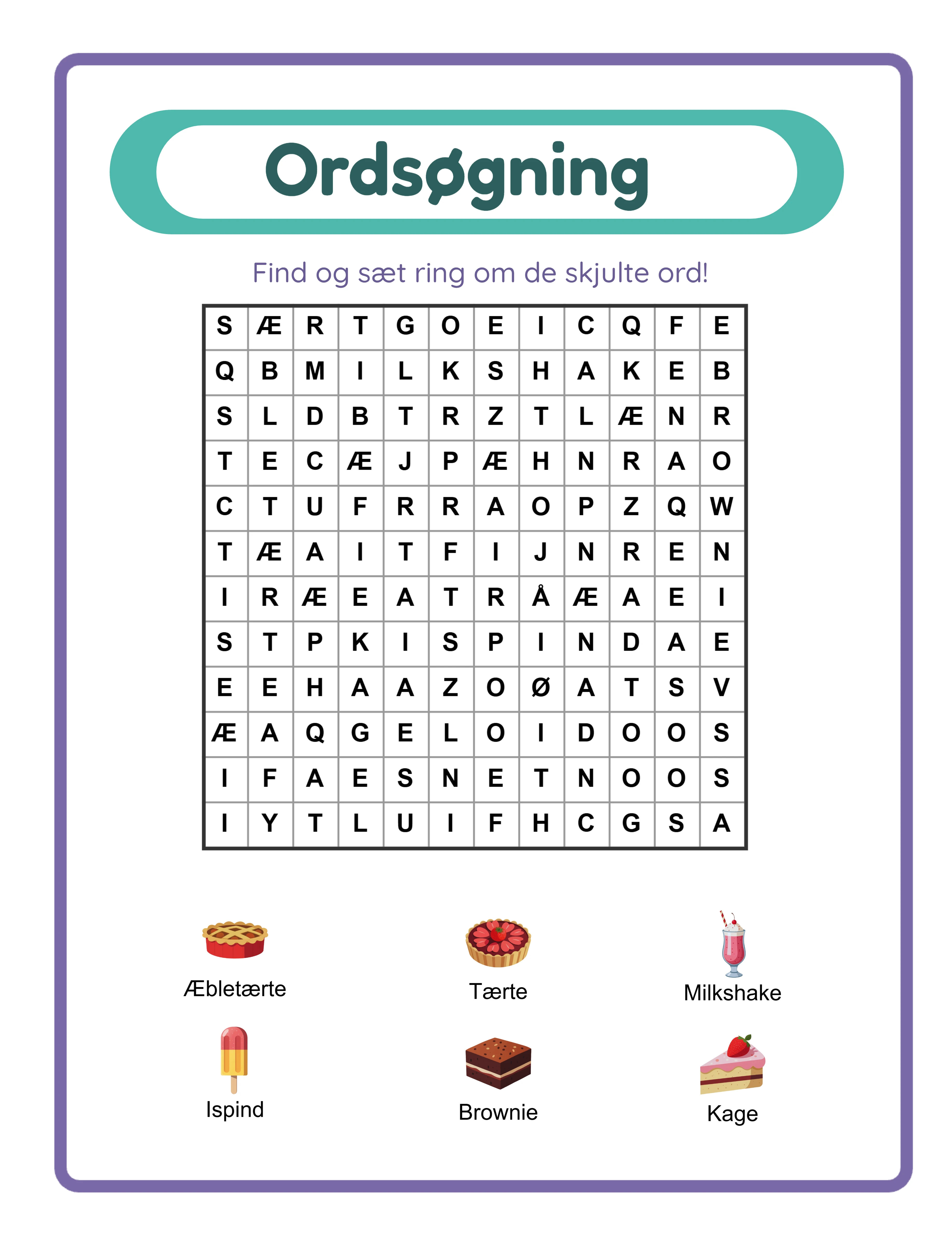 Word Search-arbejdsark — sample 3