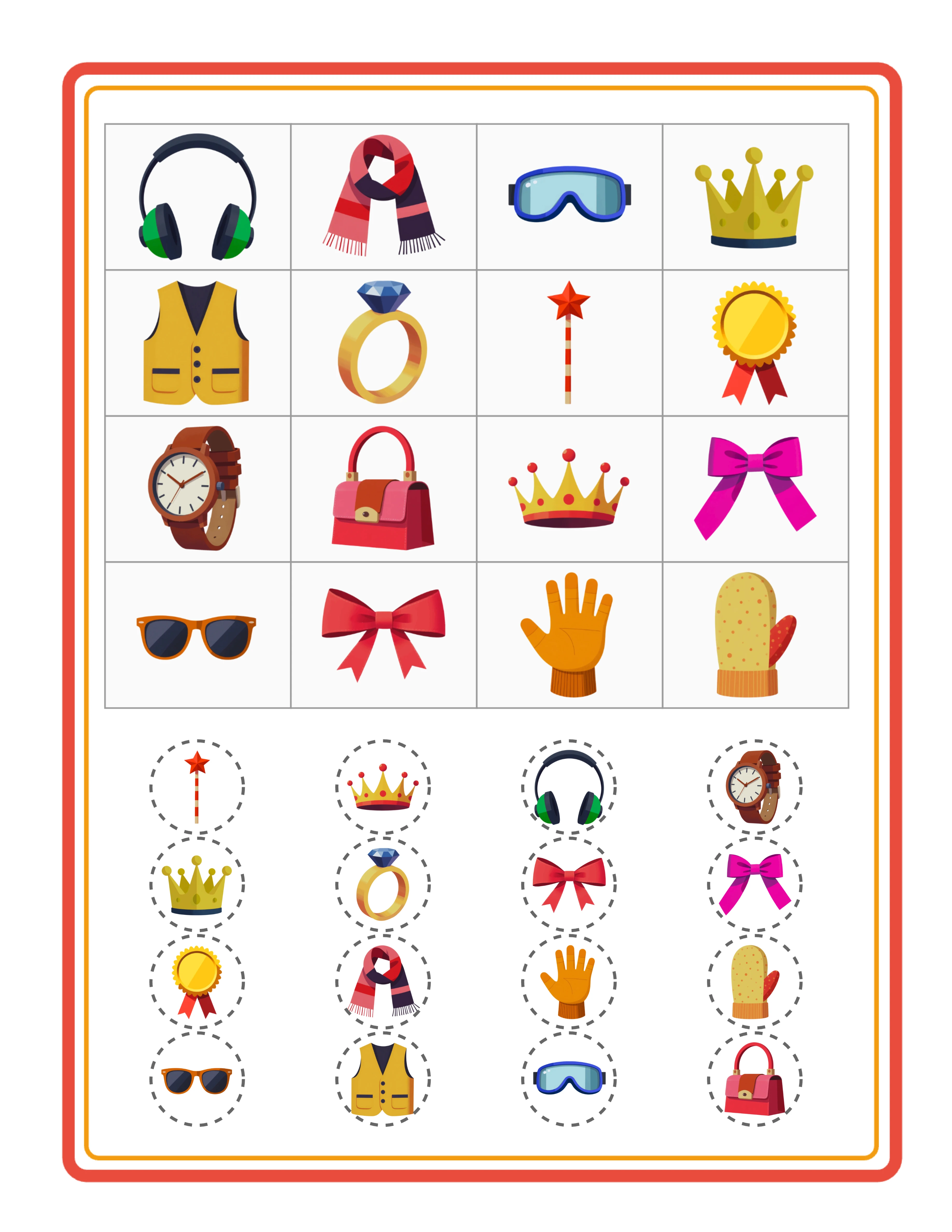 Bingo callout sheet — themed picture calling cards