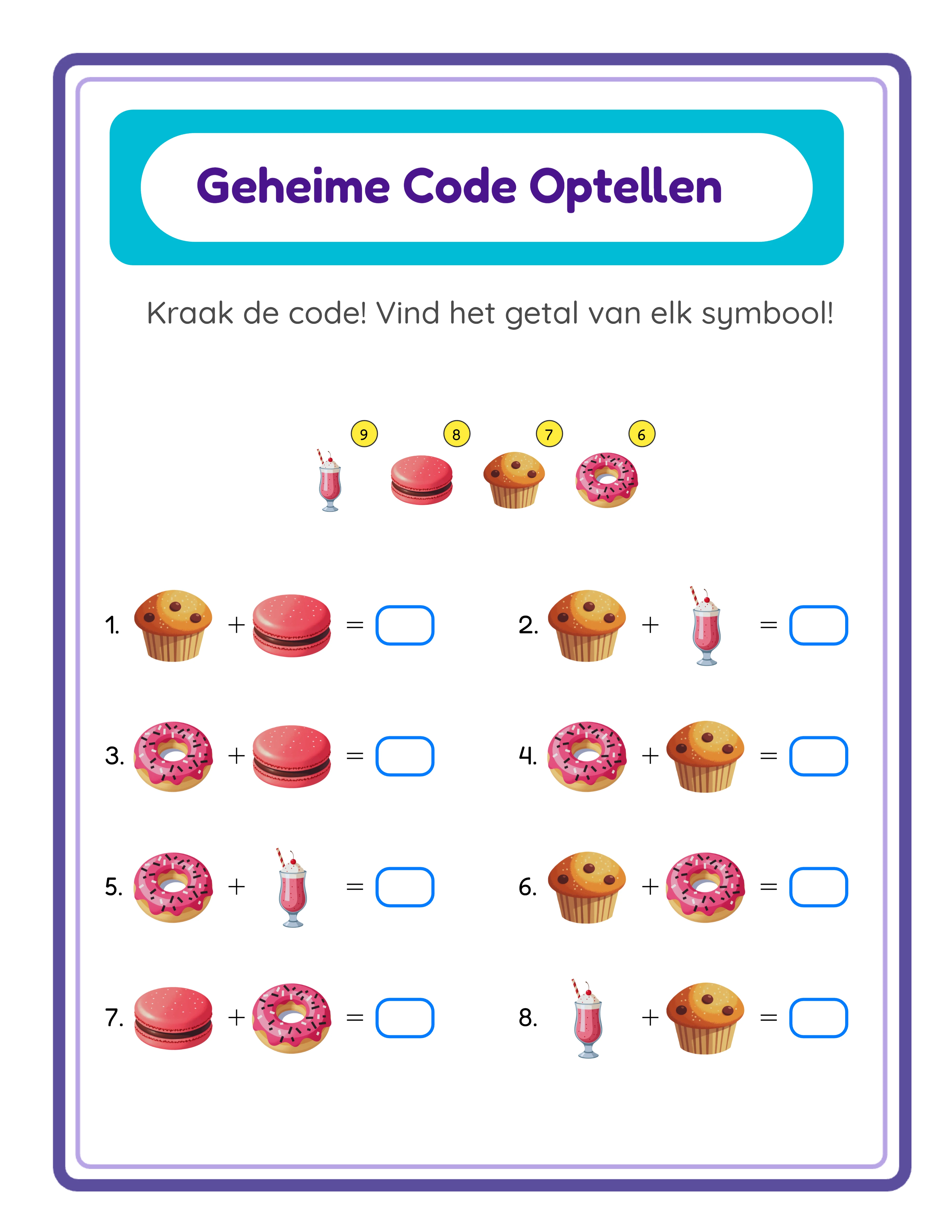 Code breaker addition printable worksheet — secret message puzzle