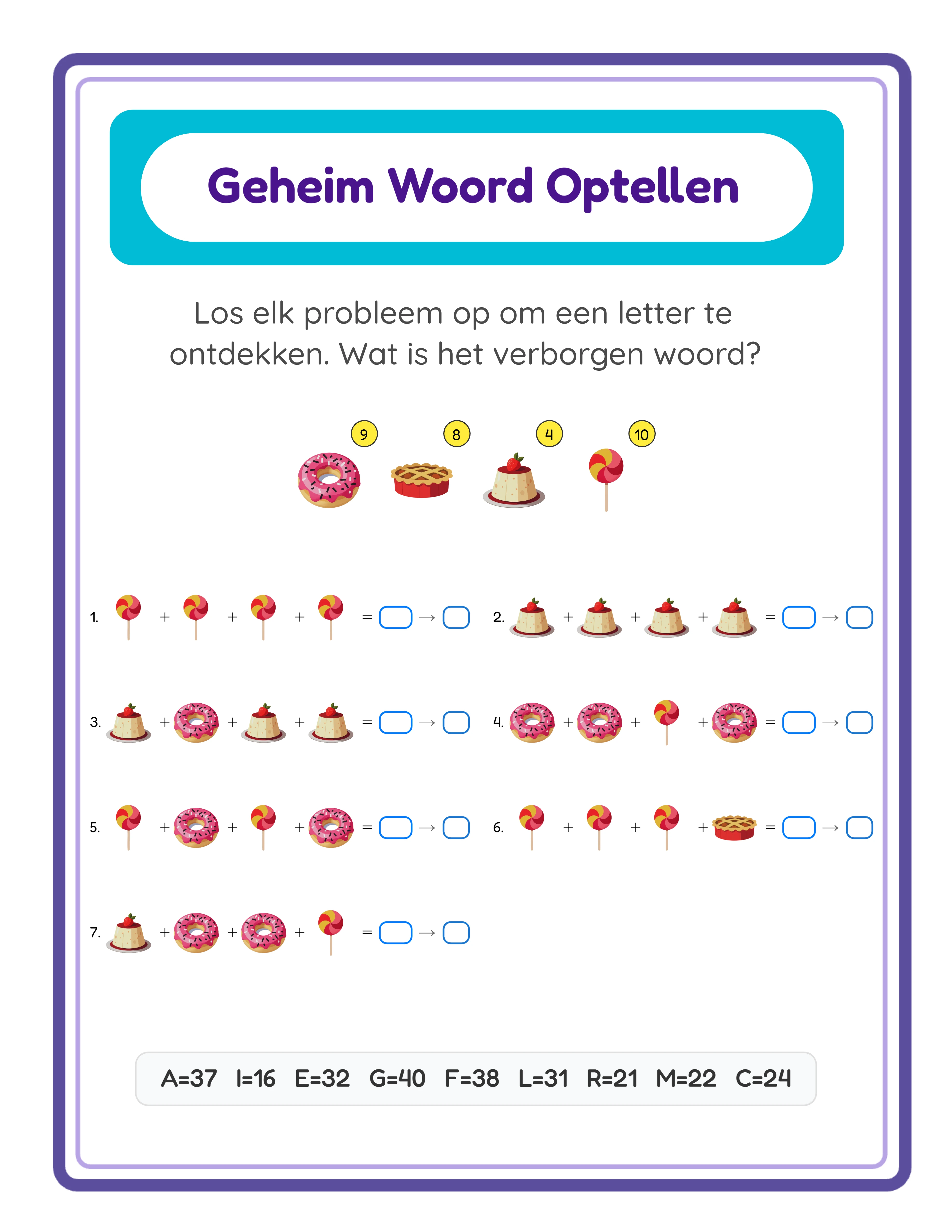 Code breaker addition printable worksheet — advanced code cracking