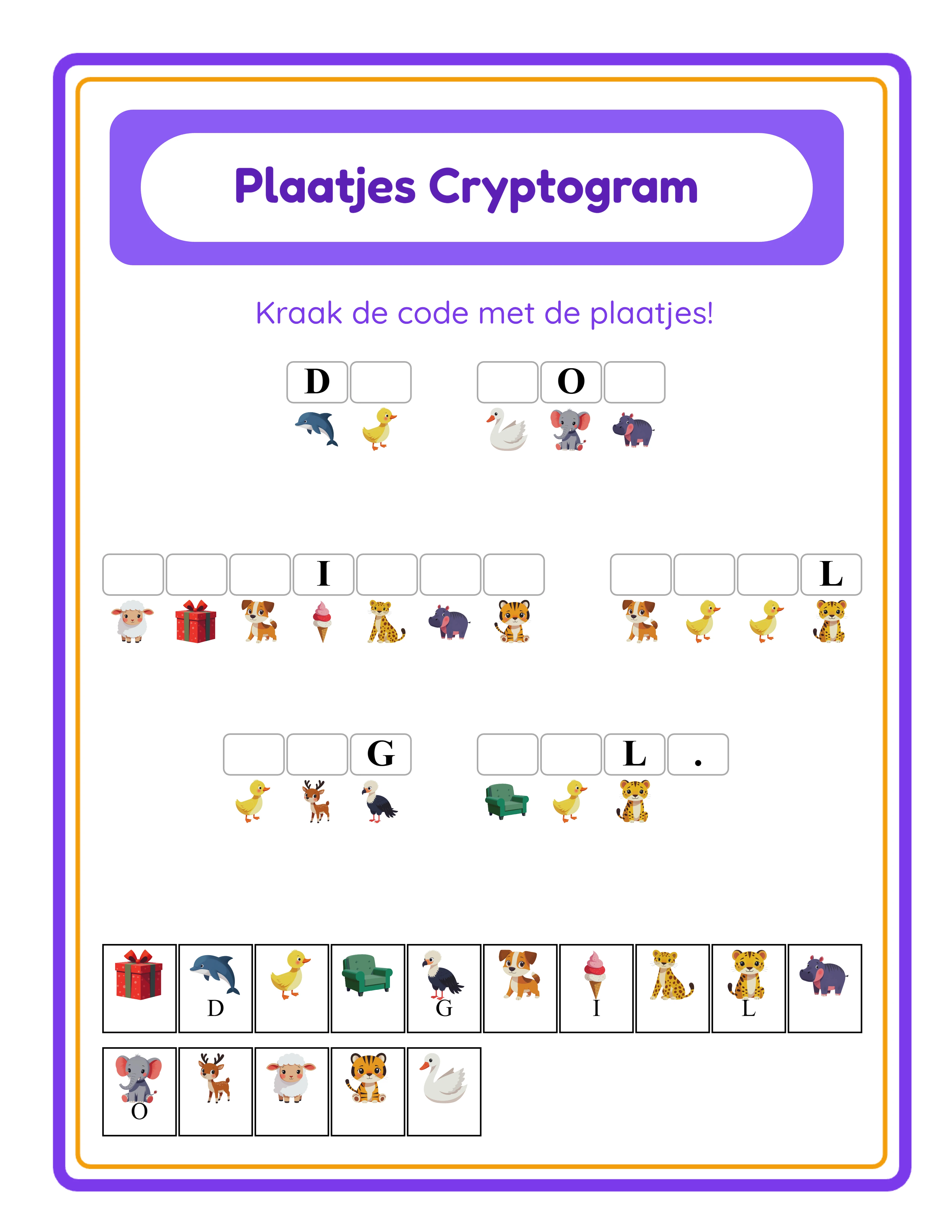 Cryptogram werkblad voorbeeld 3