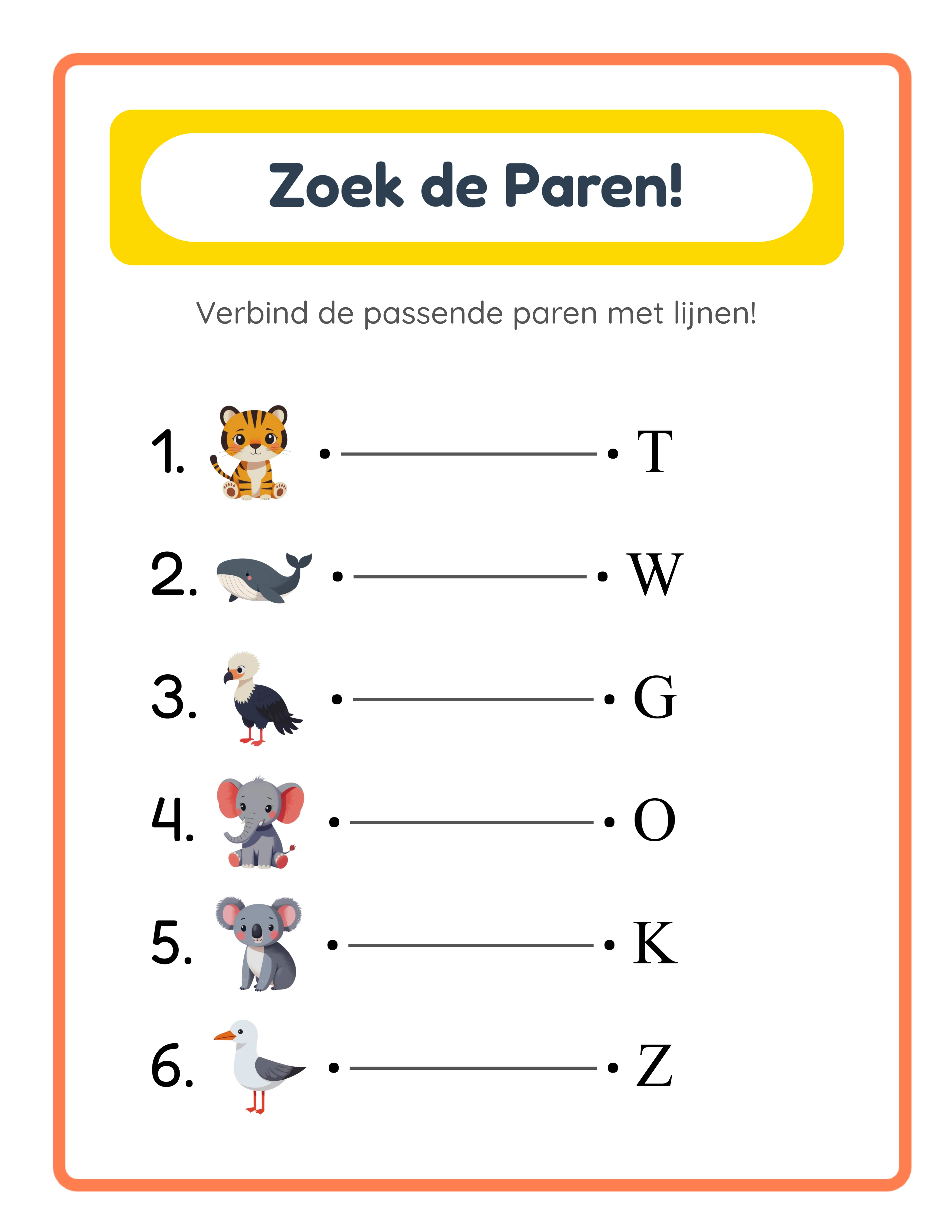 Matching printable answer key
