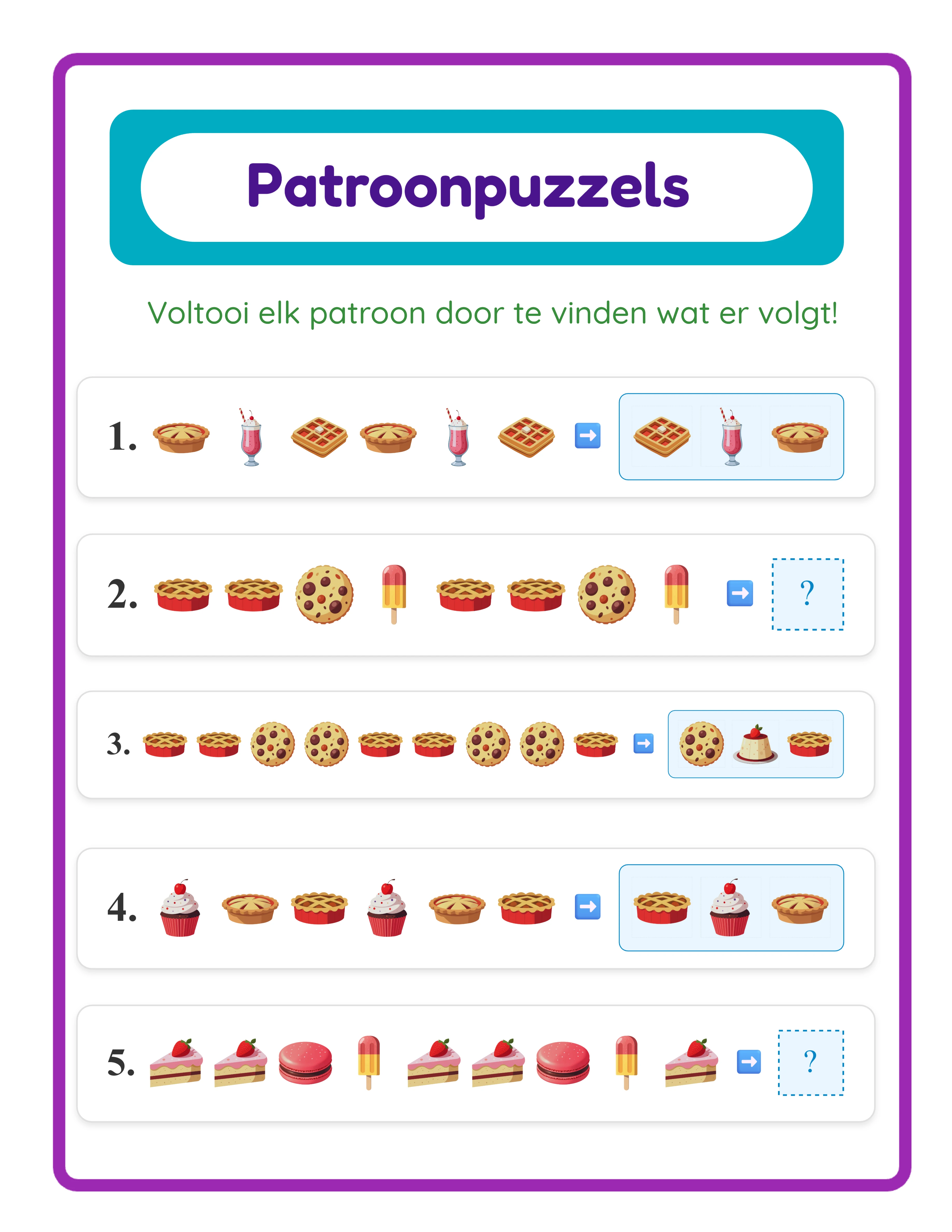 Pattern printable worksheet — advanced sequences