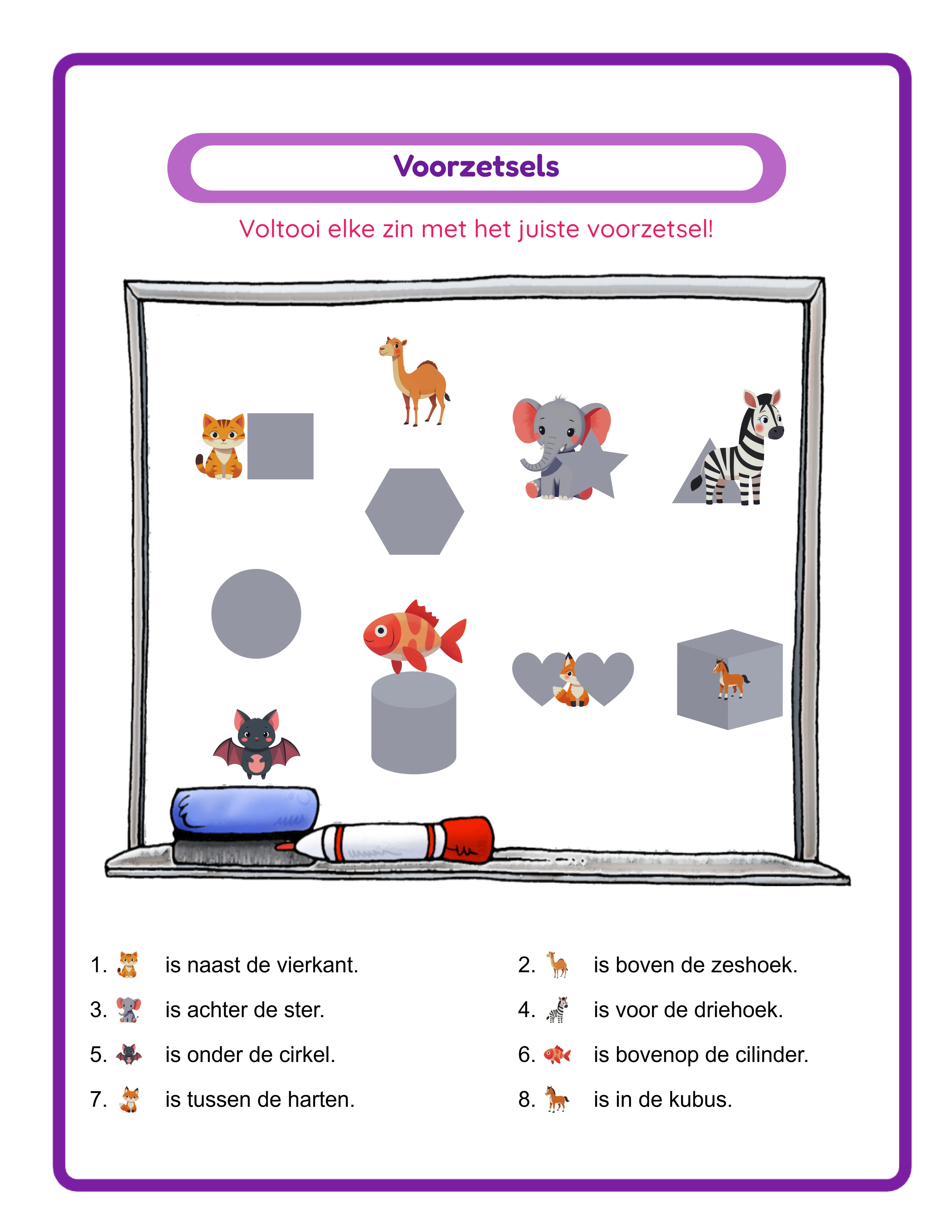Prepositions printable answer key