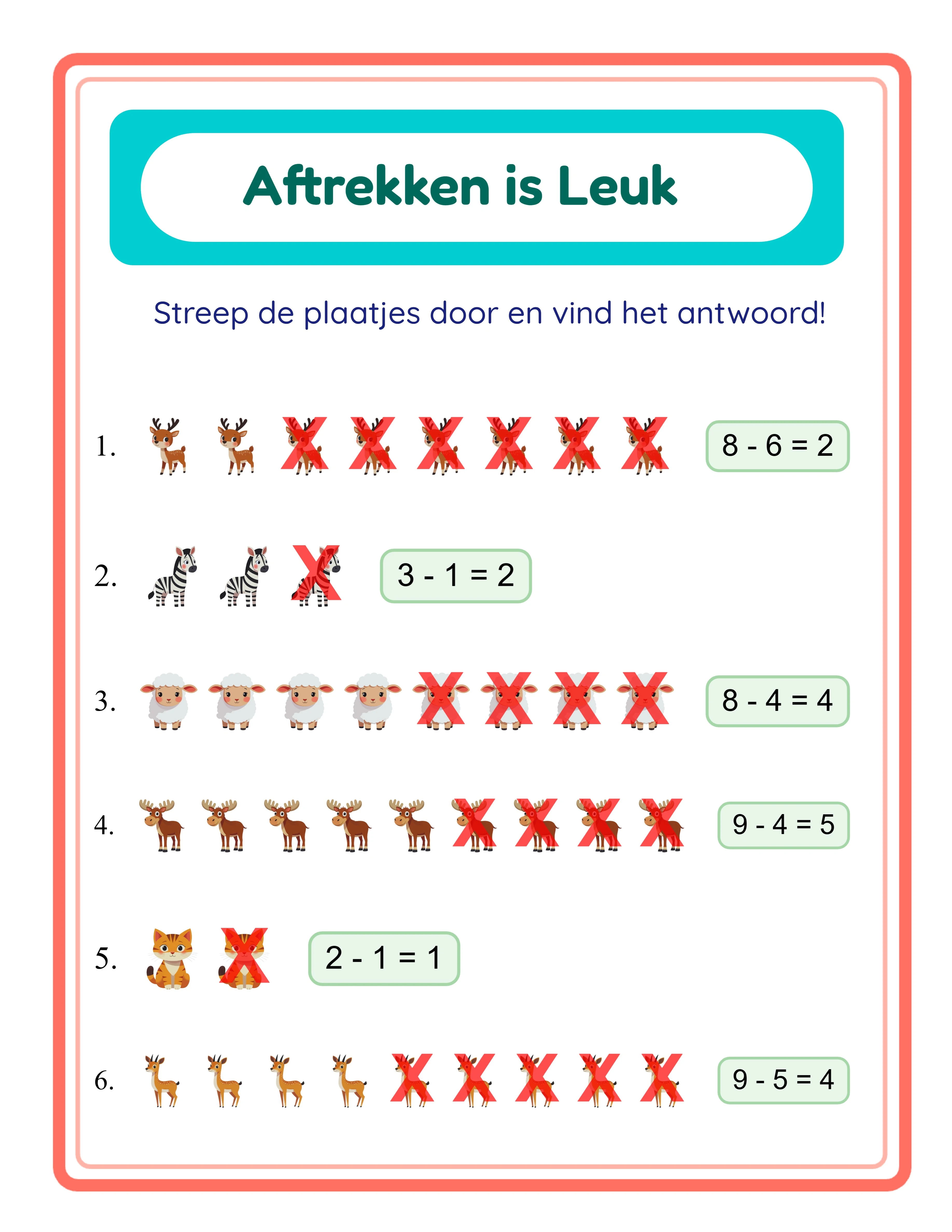 Subtraction printable answer key — solutions included