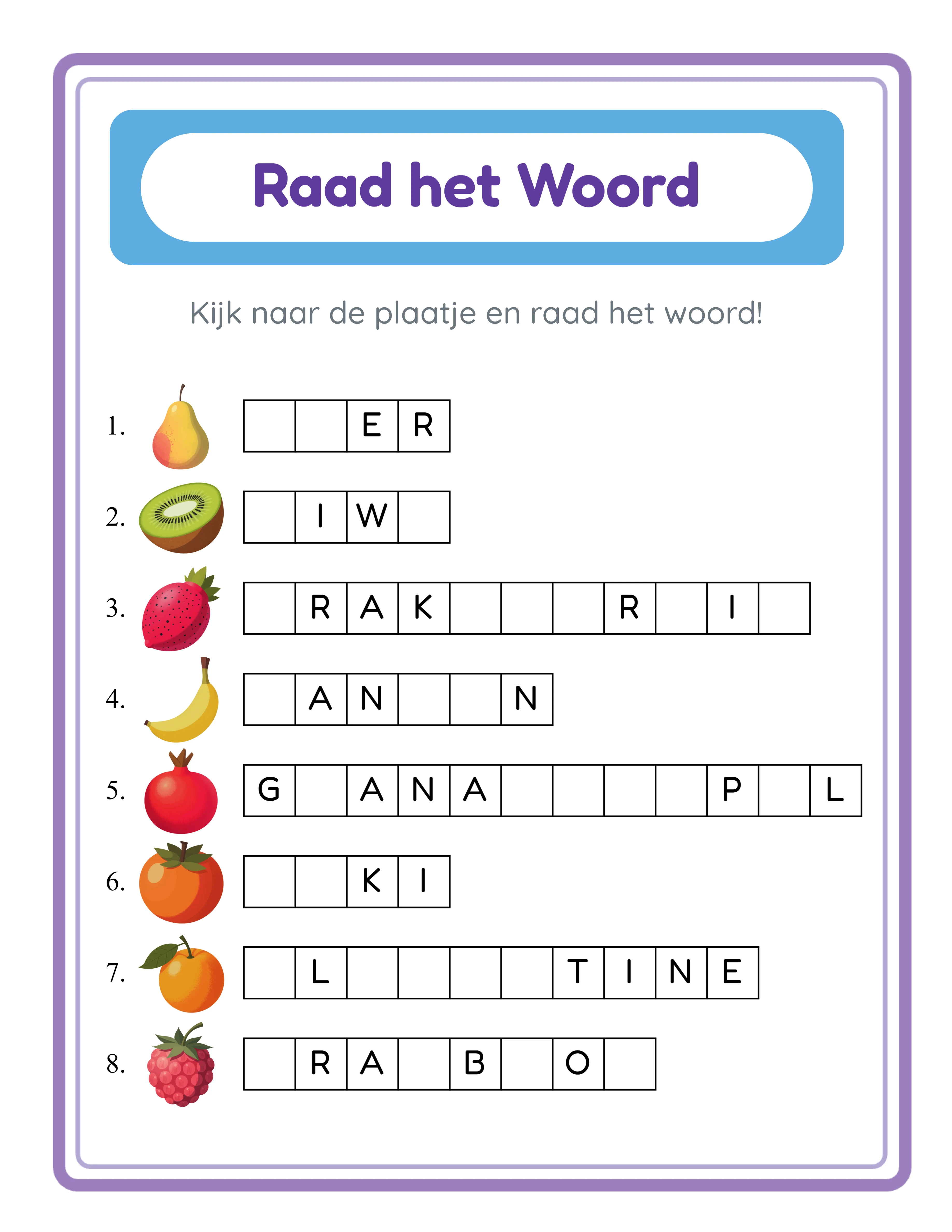 Raad het Woord gevorderd werkblad
