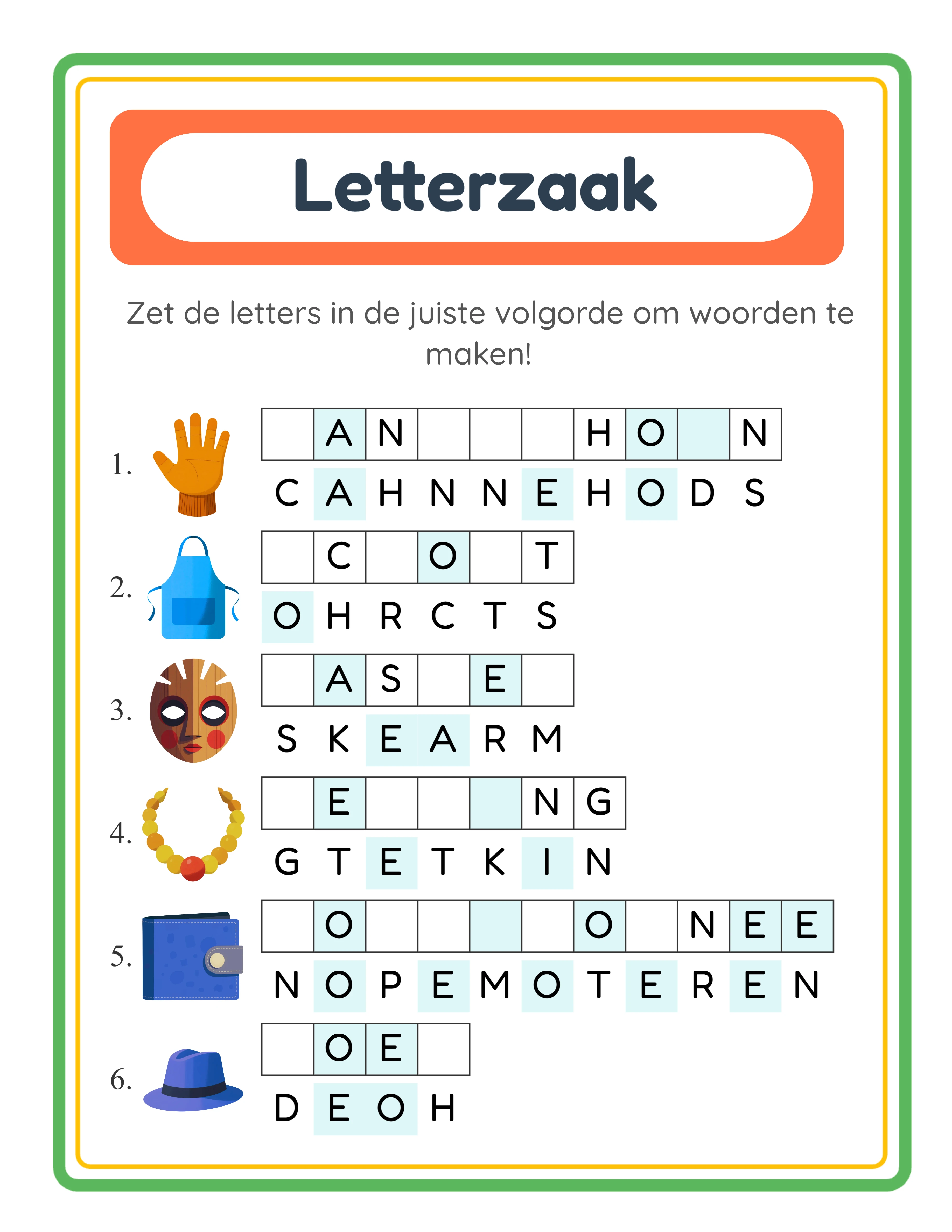 Word scramble — themed letter puzzles