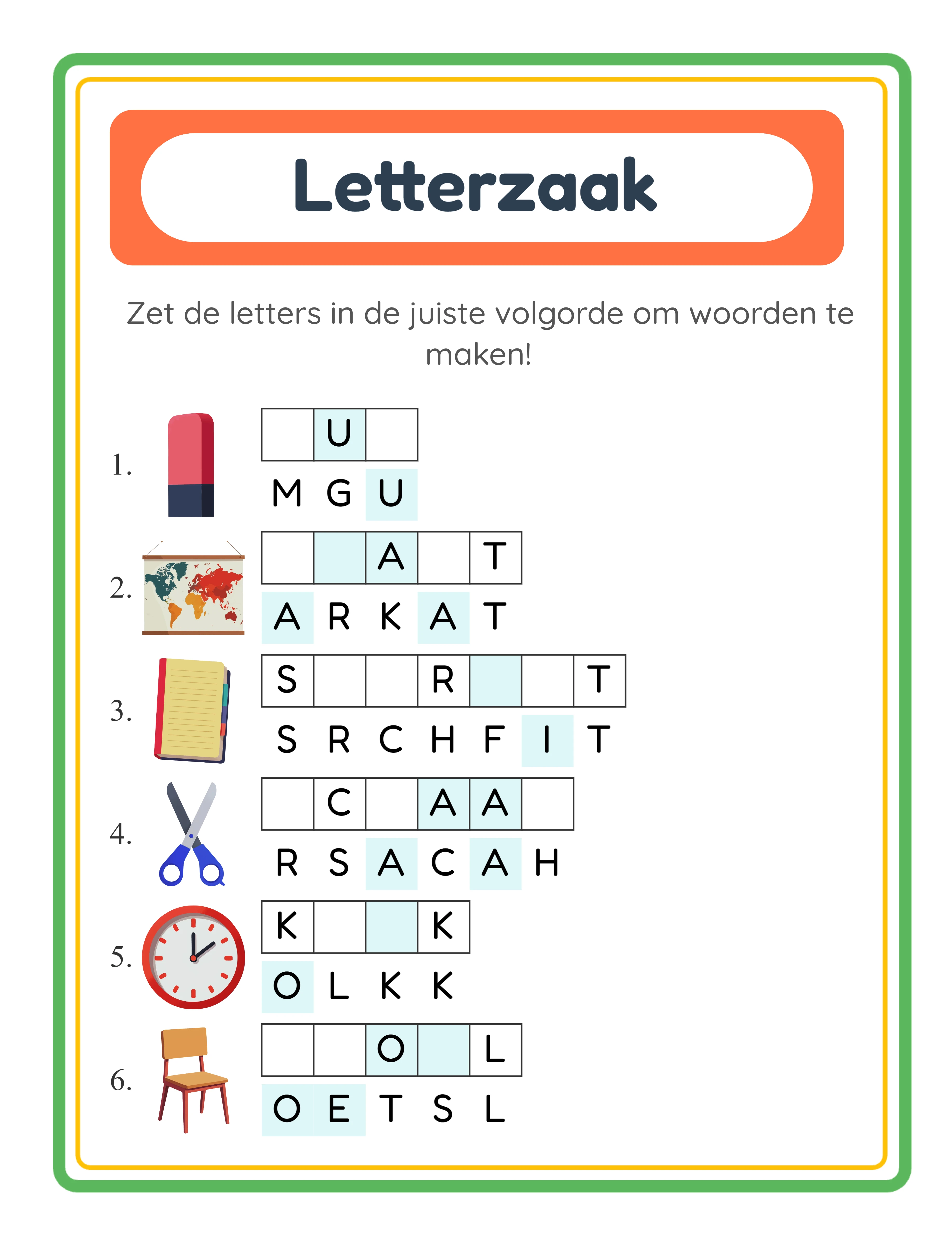 Featured word scramble — colorful themed activity