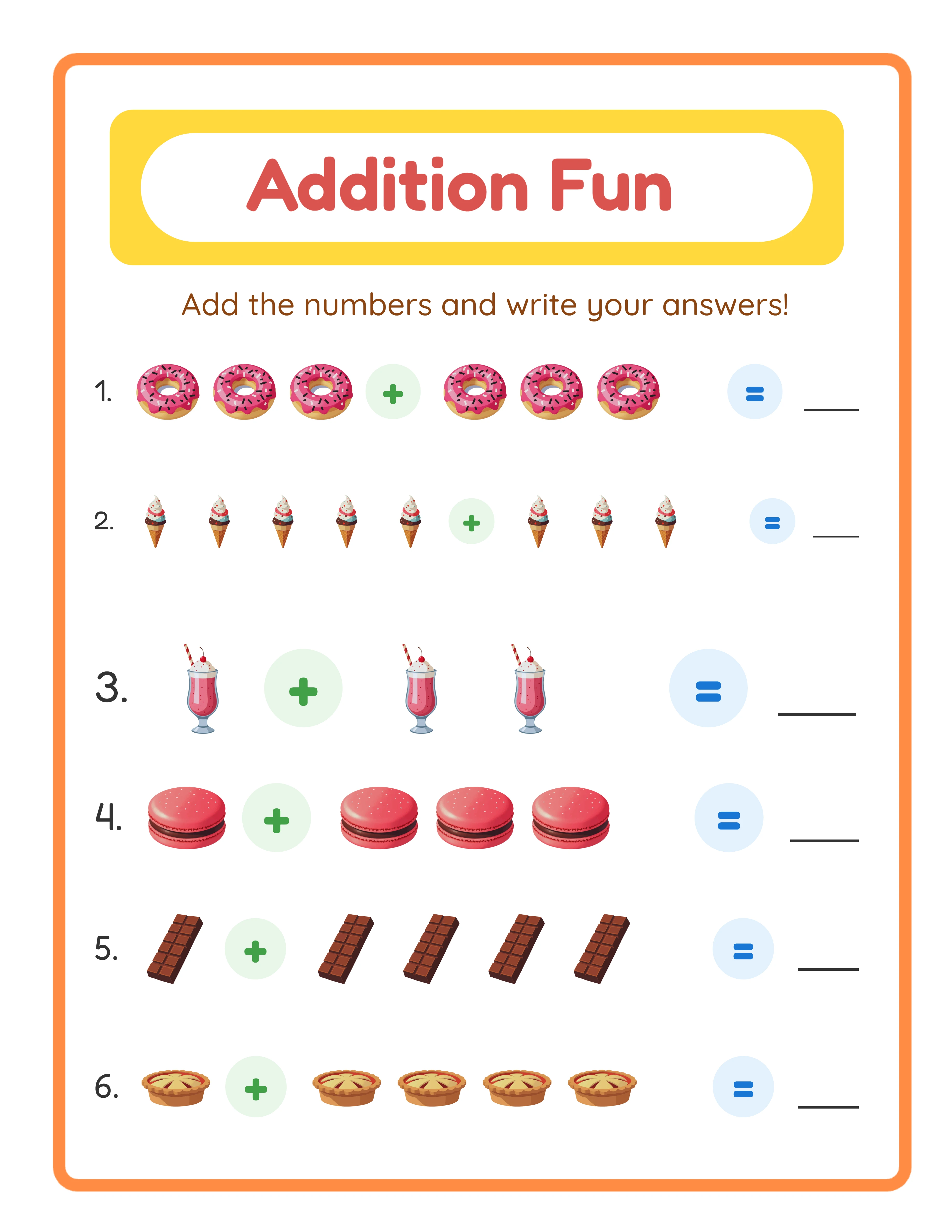 Intermediate addition practice with colorful images