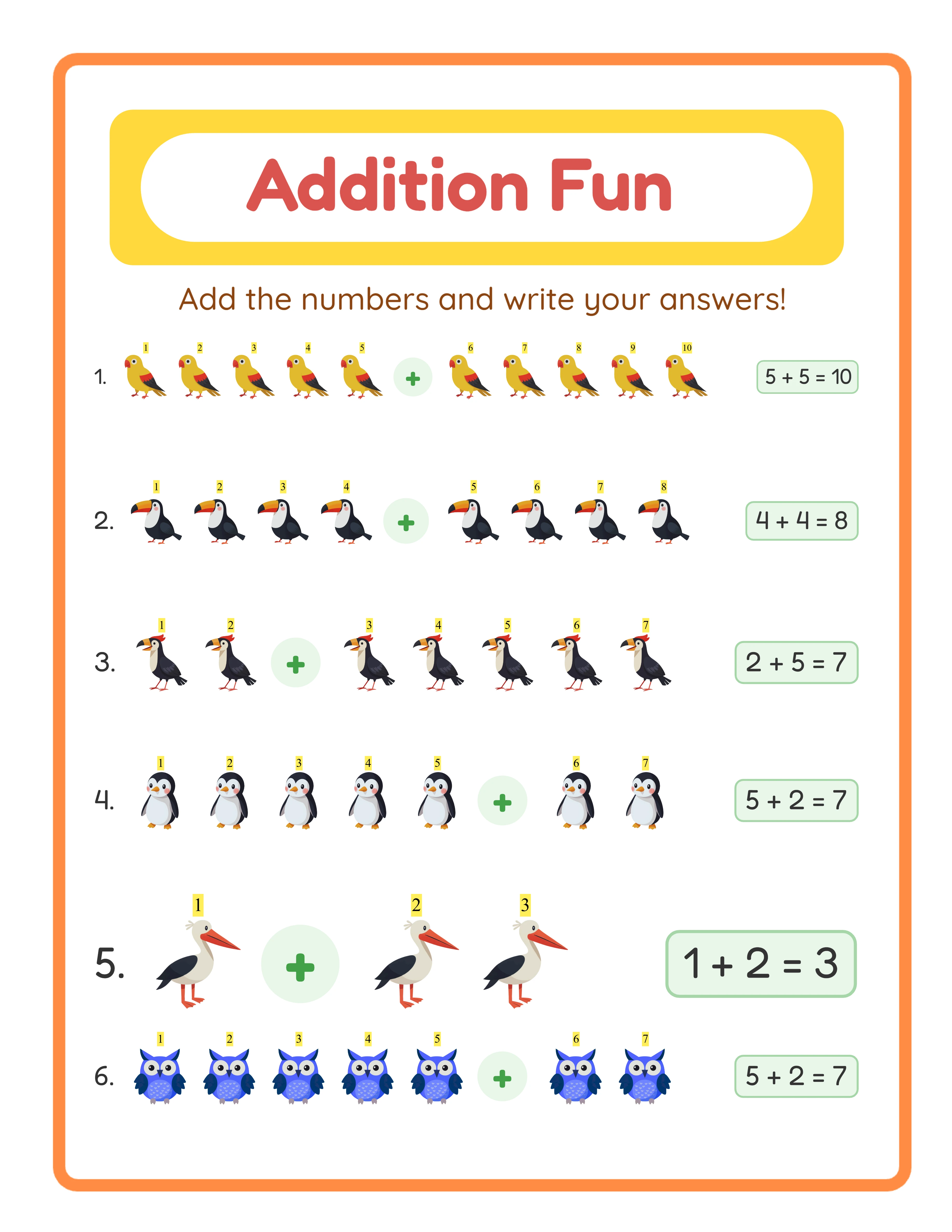 Addition answer key — full solutions