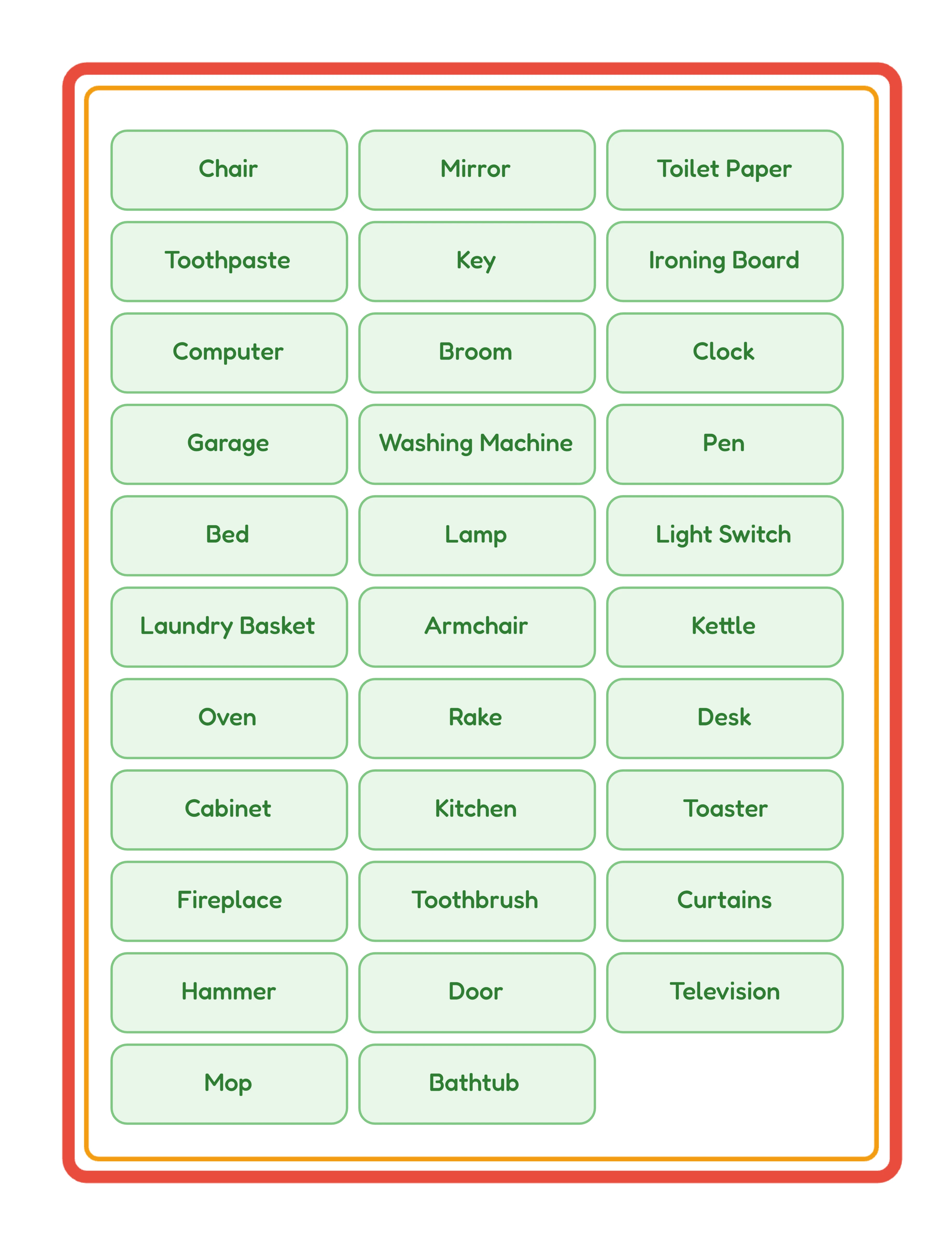 Bingo word callout — text-based calling cards