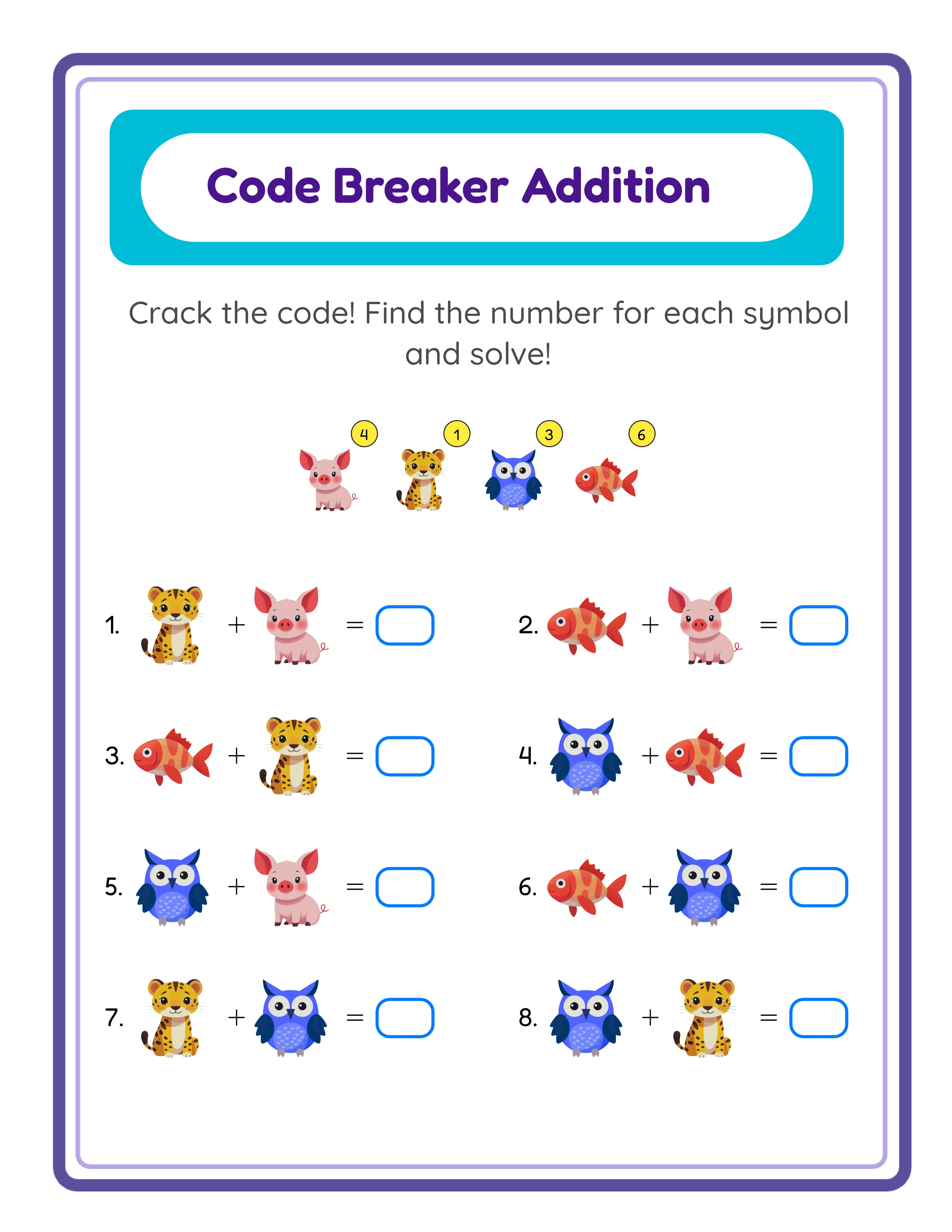 Image addition printable worksheet — professional layout