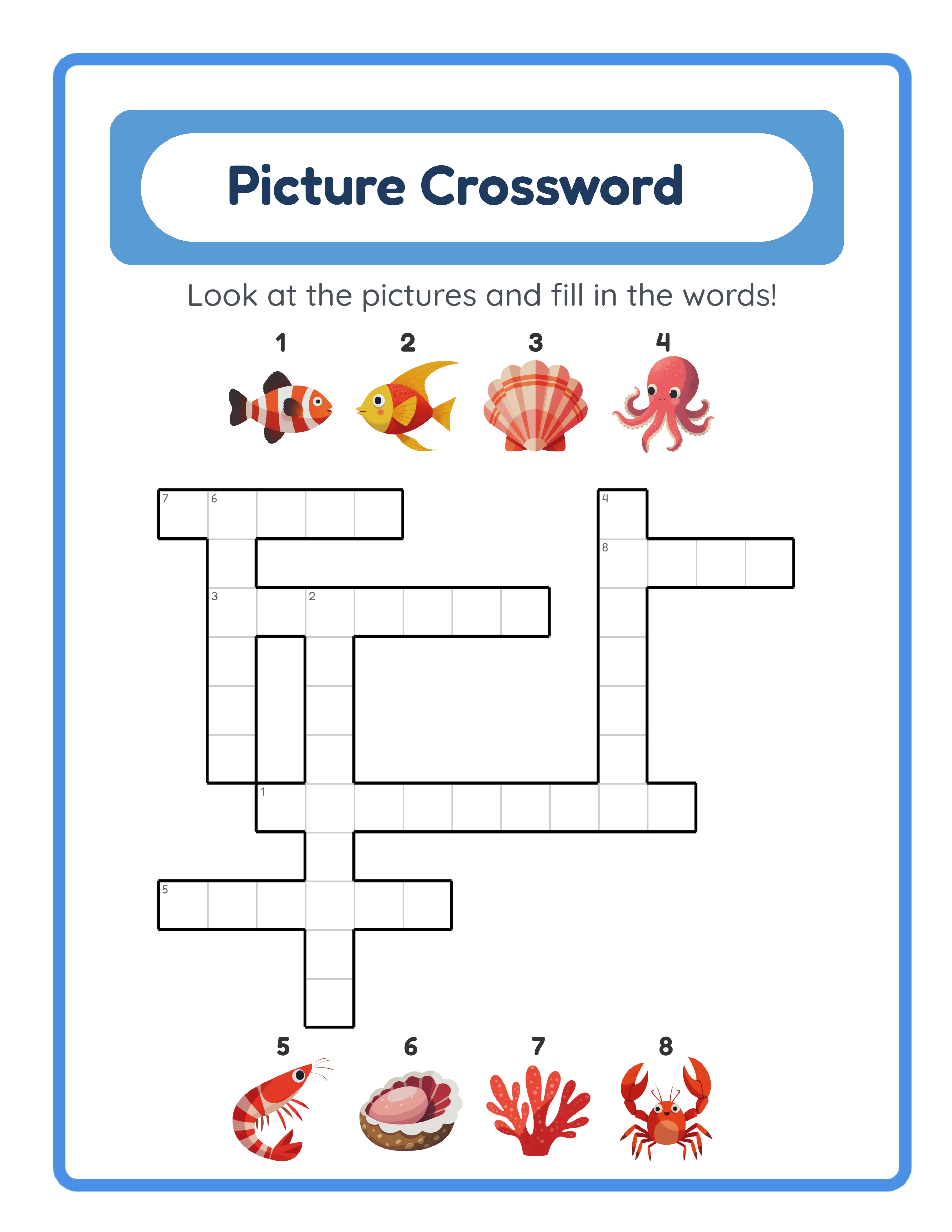 Picture crossword puzzle page with image clues ready for KDP manuscript