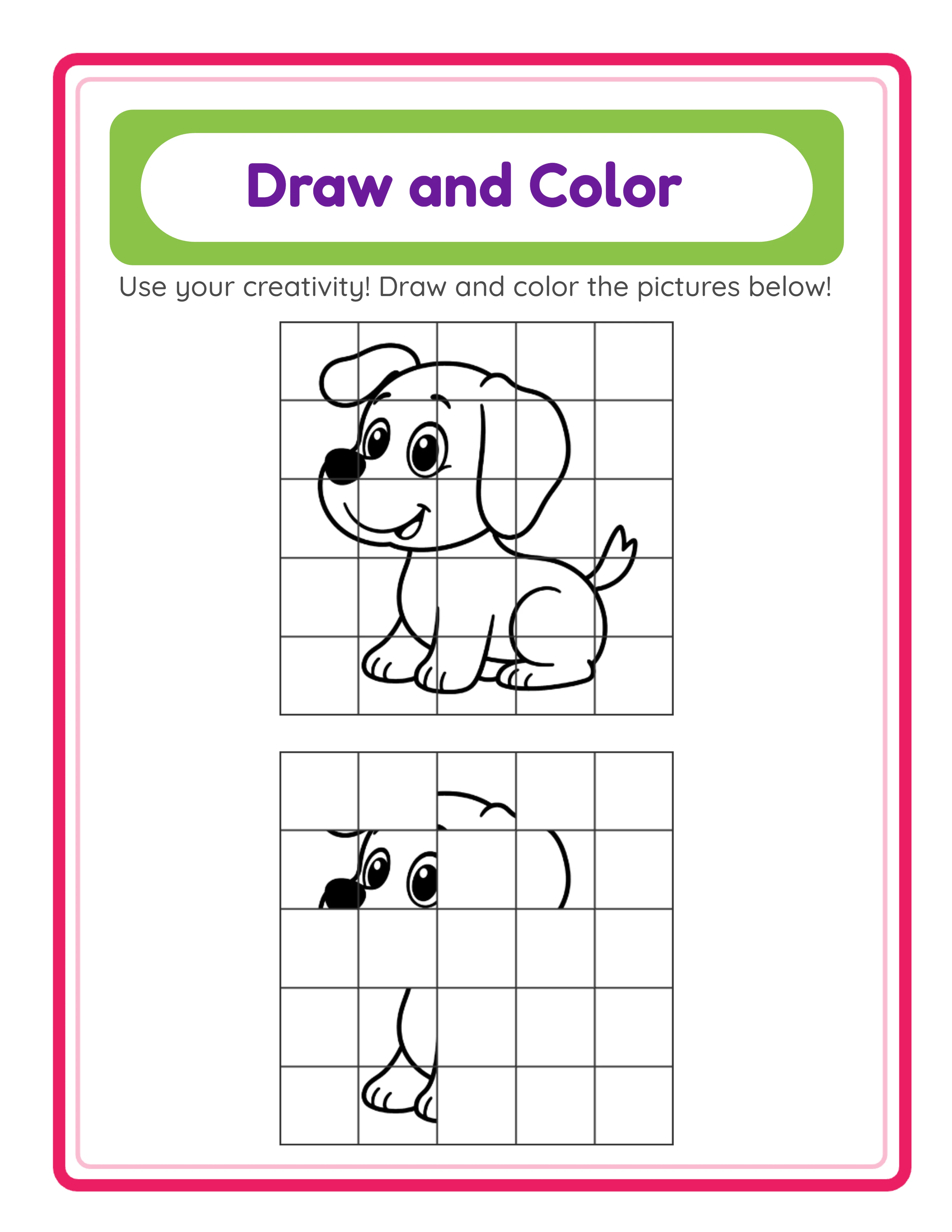 Featured grid drawing — adorable animal art activity