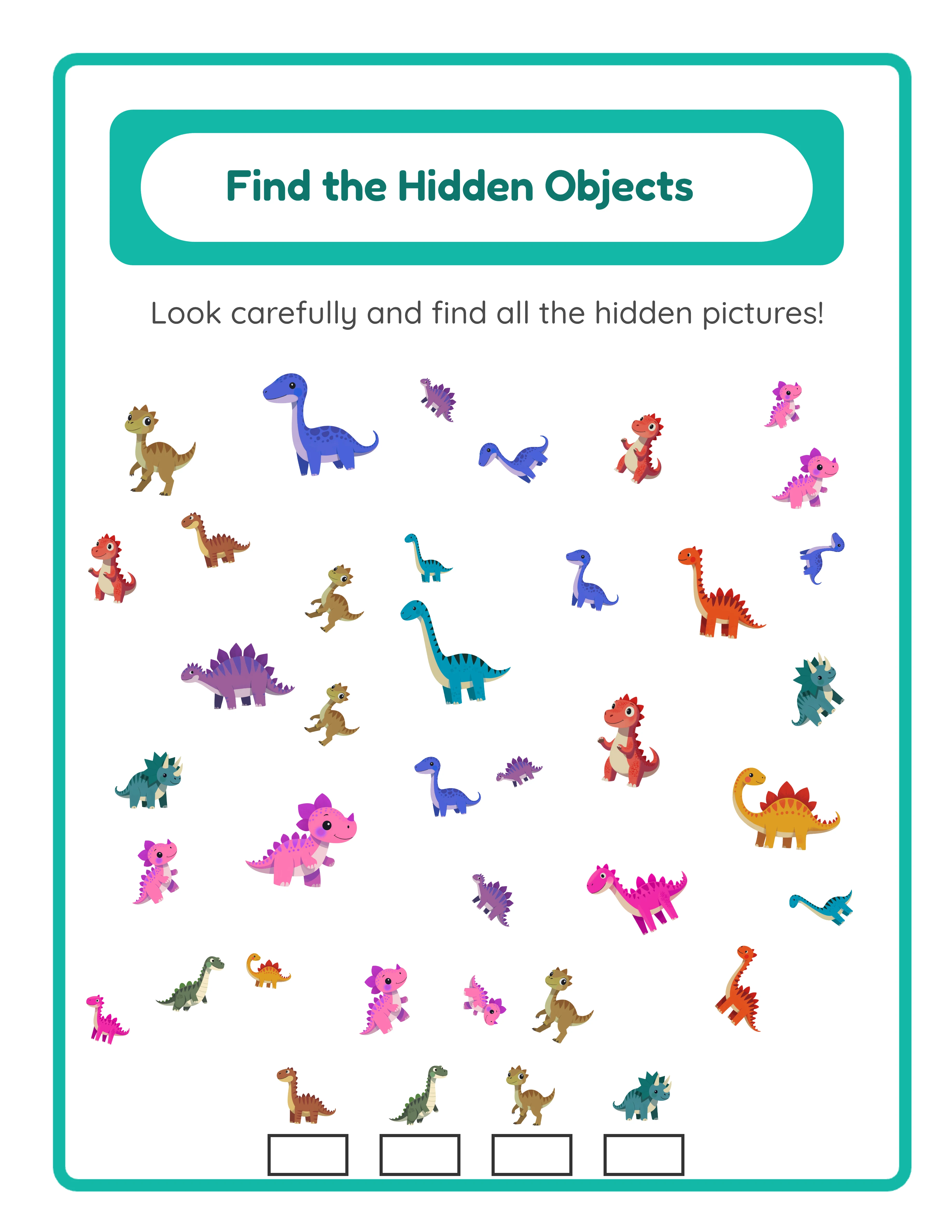 Hidden object I-Spy worksheet showing themed search scene