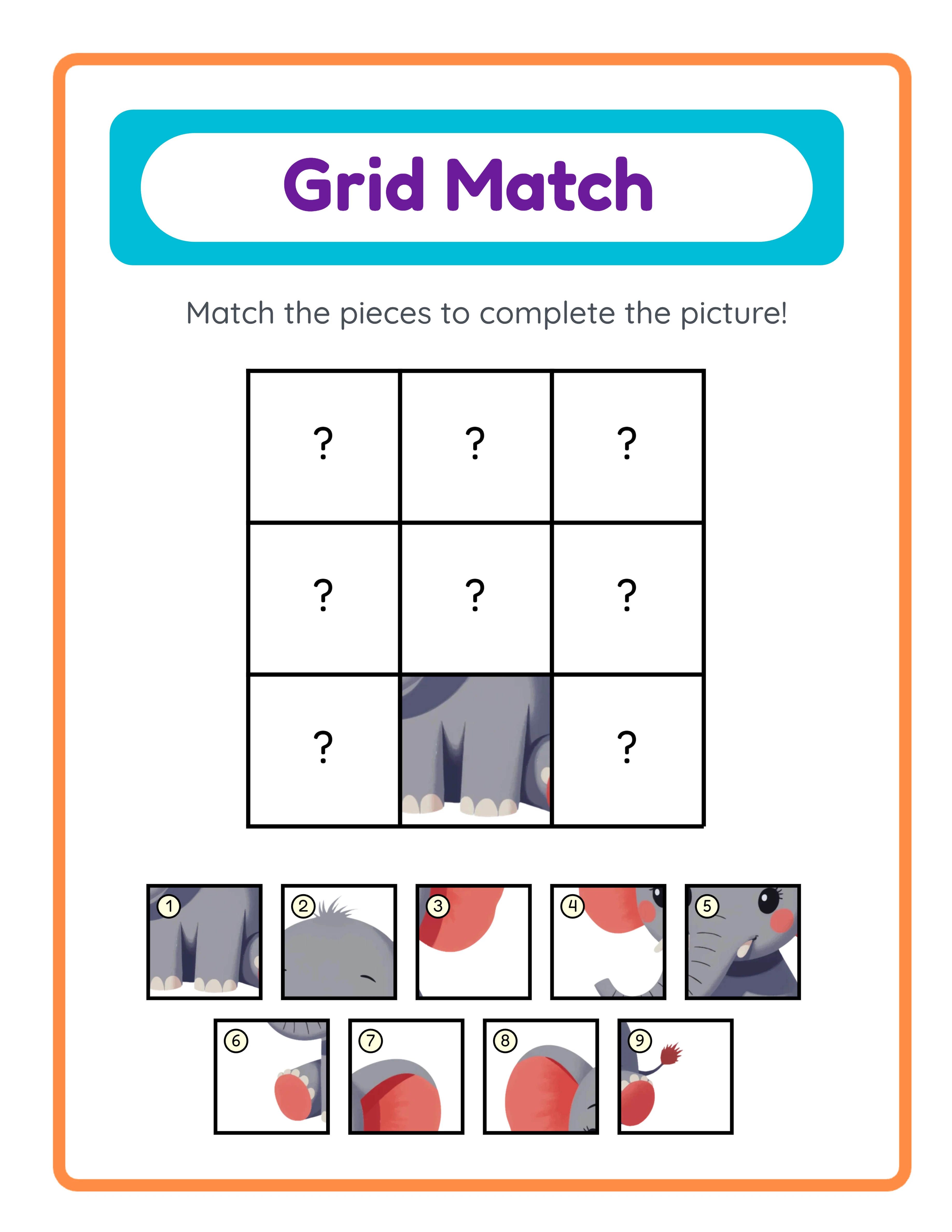 Grid match challenge — animal-themed position matching