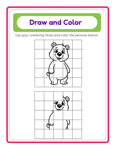 Free printable draw and color activity worksheet for creative kids