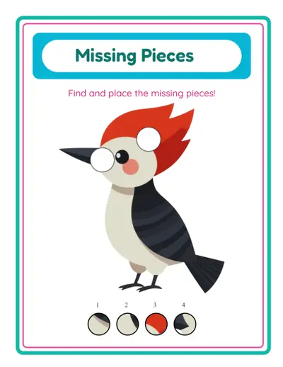Complete the picture activity with missing puzzle pieces for kids