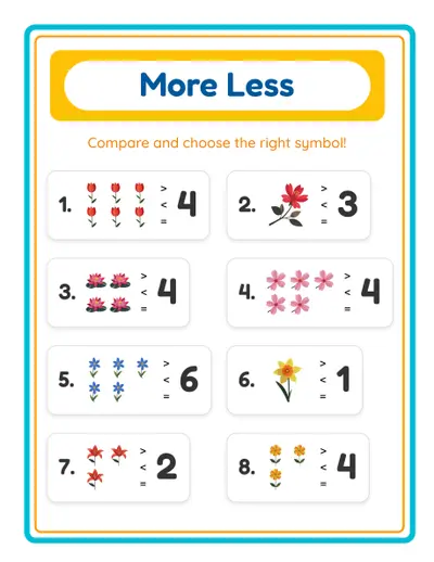 Comparing numbers worksheet with visual counting for early learners