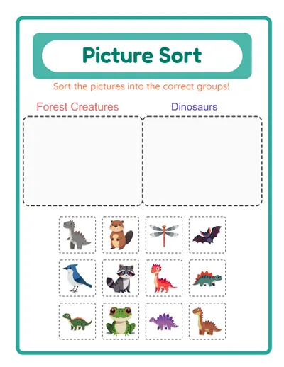 Sort and classify activity with themed pictures for kids