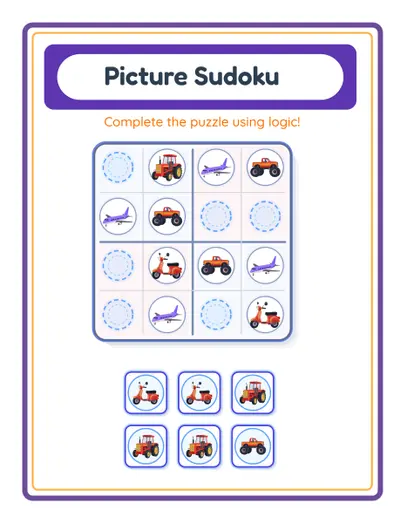 Easy sudoku worksheet for beginners using pictures instead of numbers
