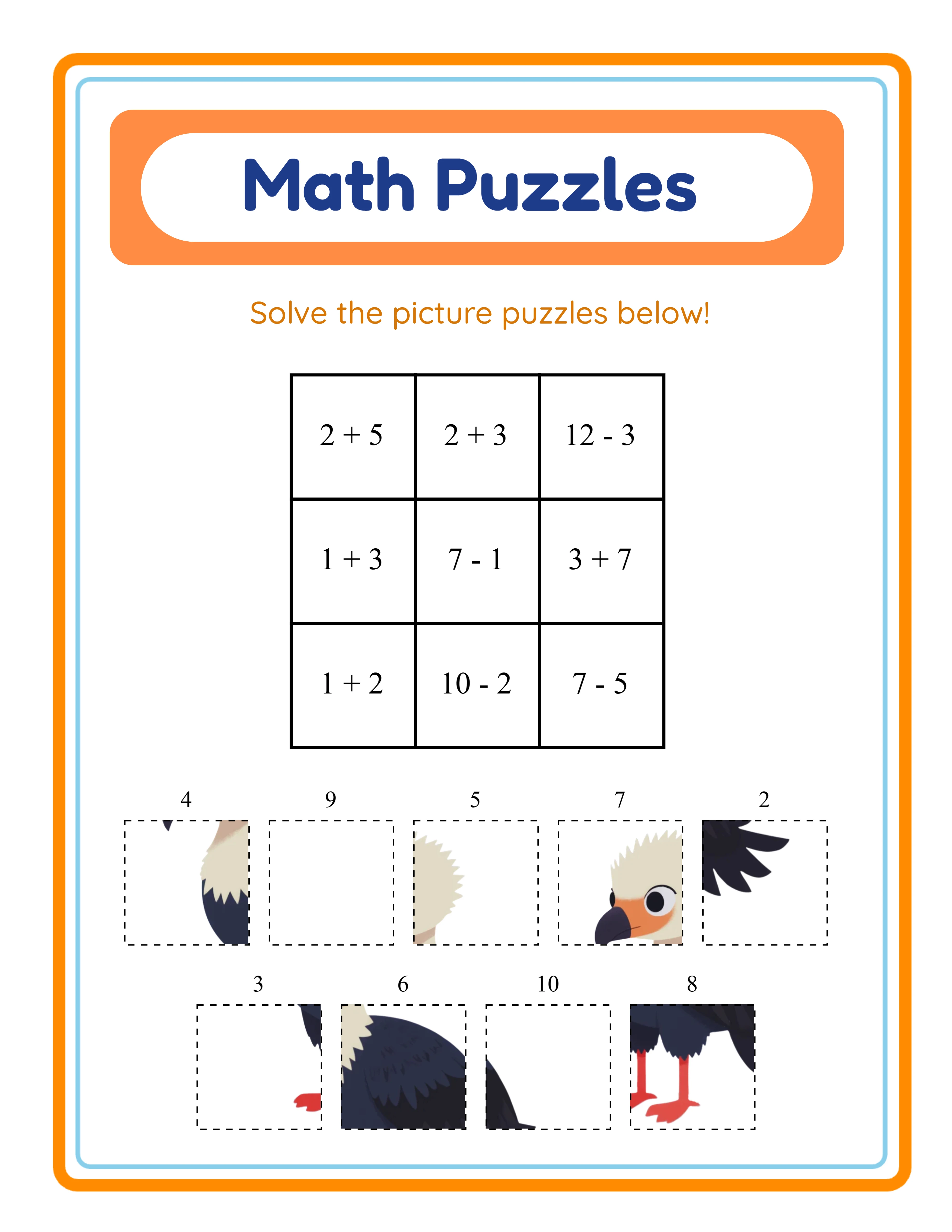 Math puzzle practice — themed grid layout