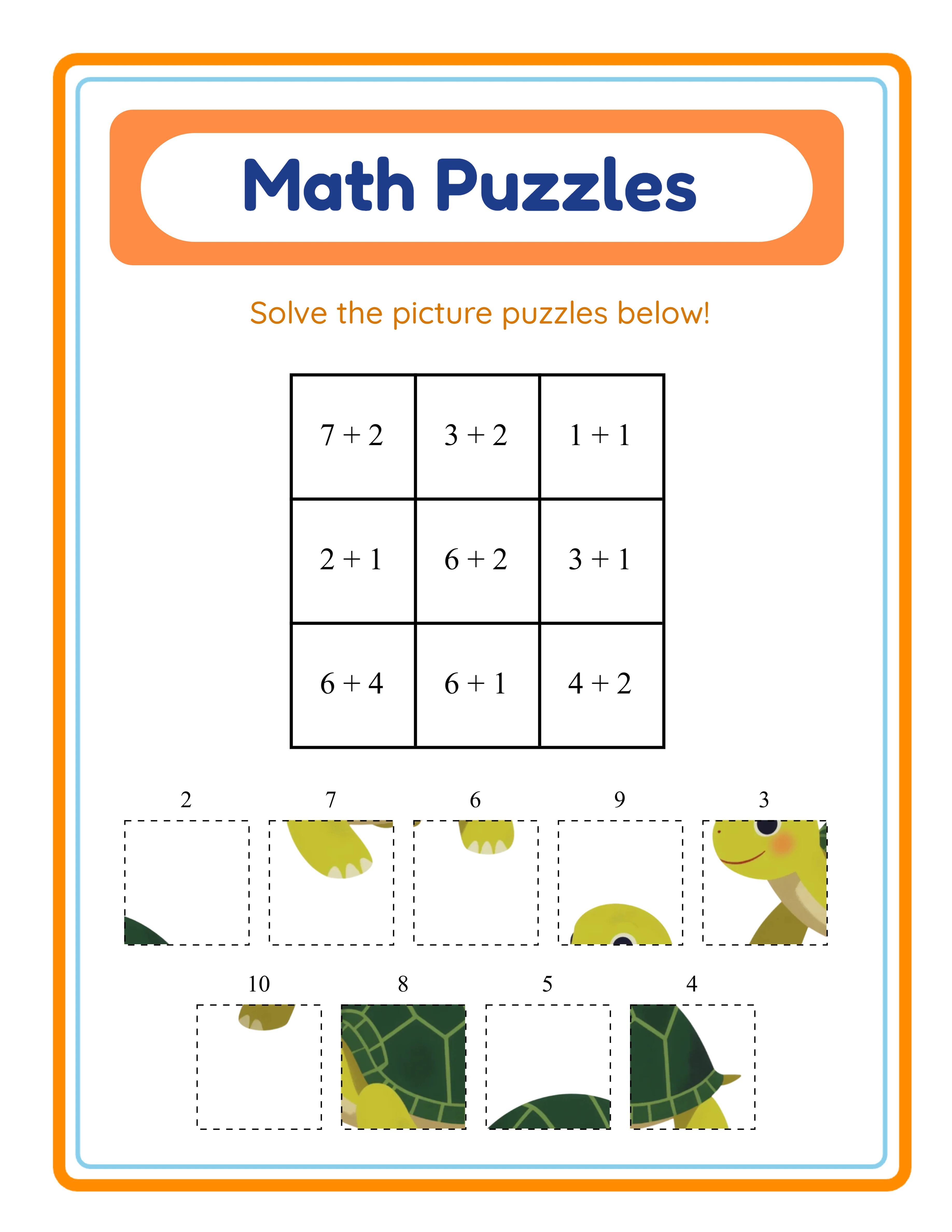 Math puzzle printable worksheet — advanced grid puzzle