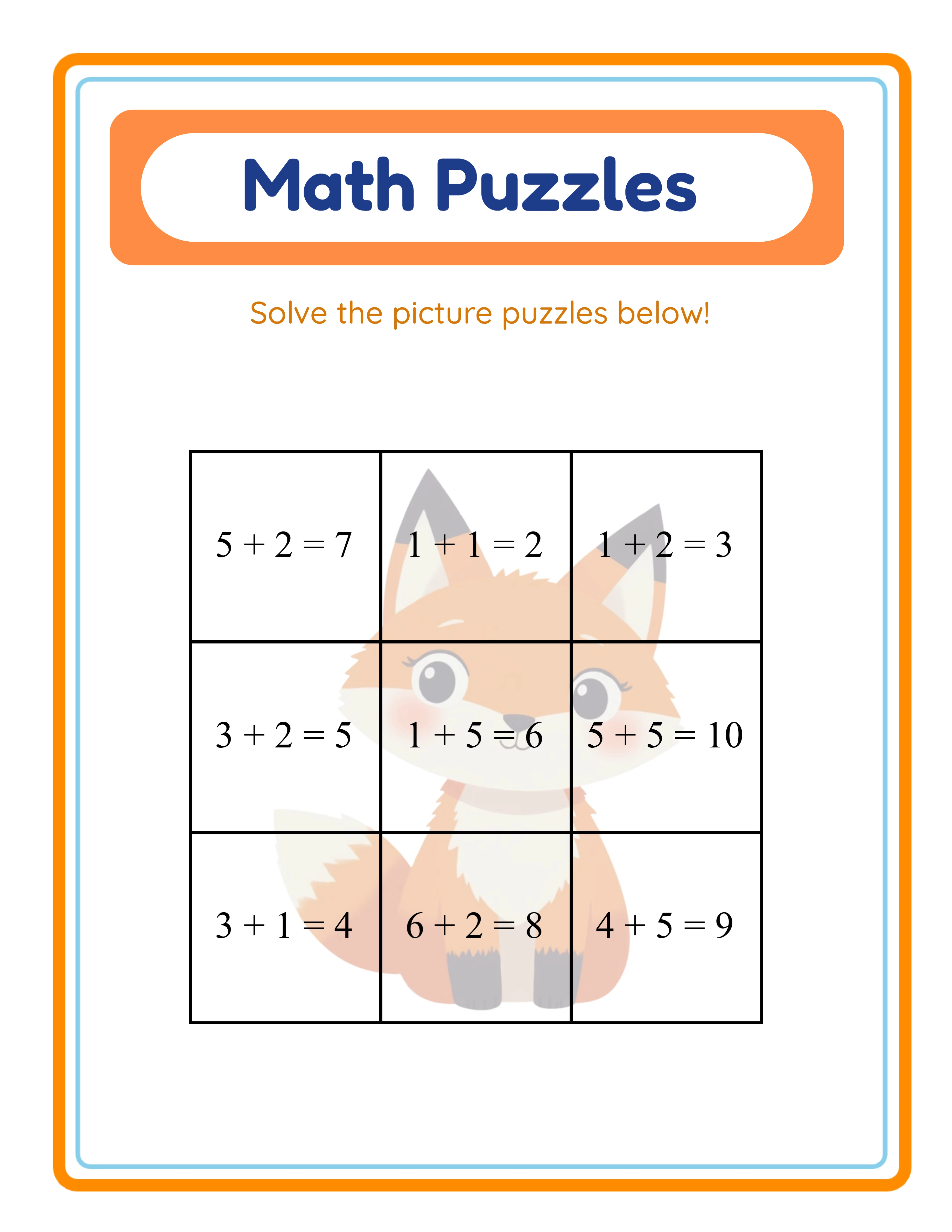 Math puzzle printable answer key