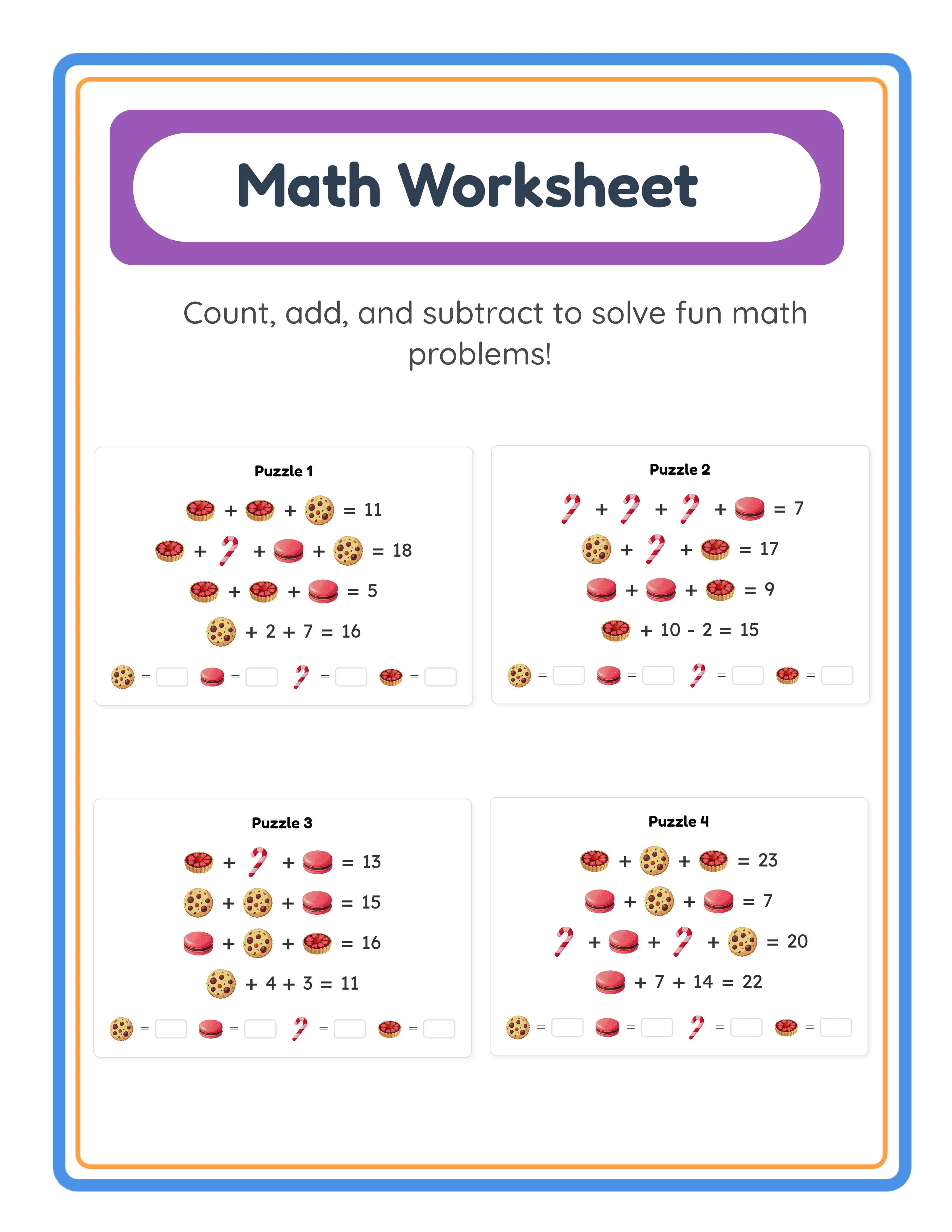 Medium difficulty algebra picture puzzle with three image variables across linked equations