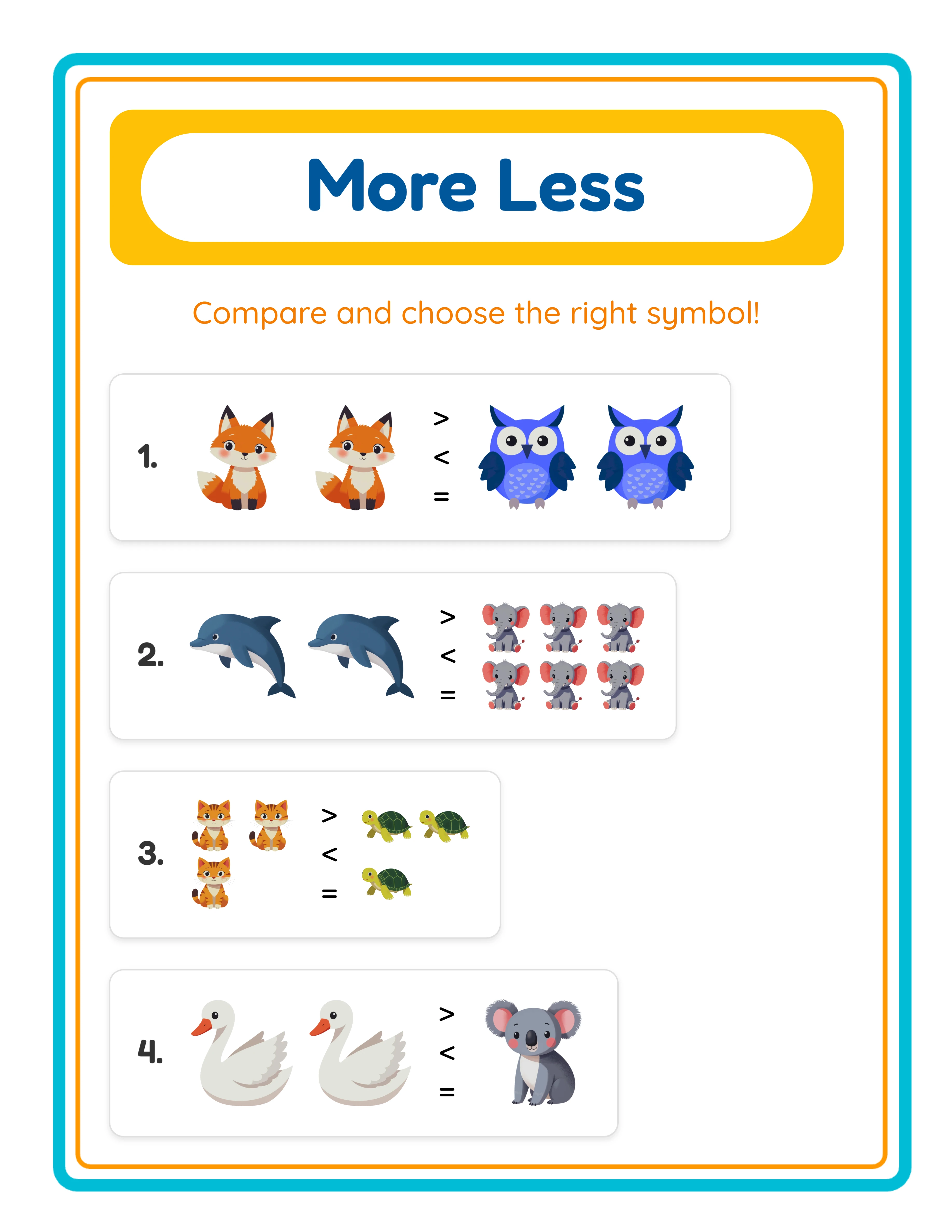 More less printable worksheet — advanced comparison