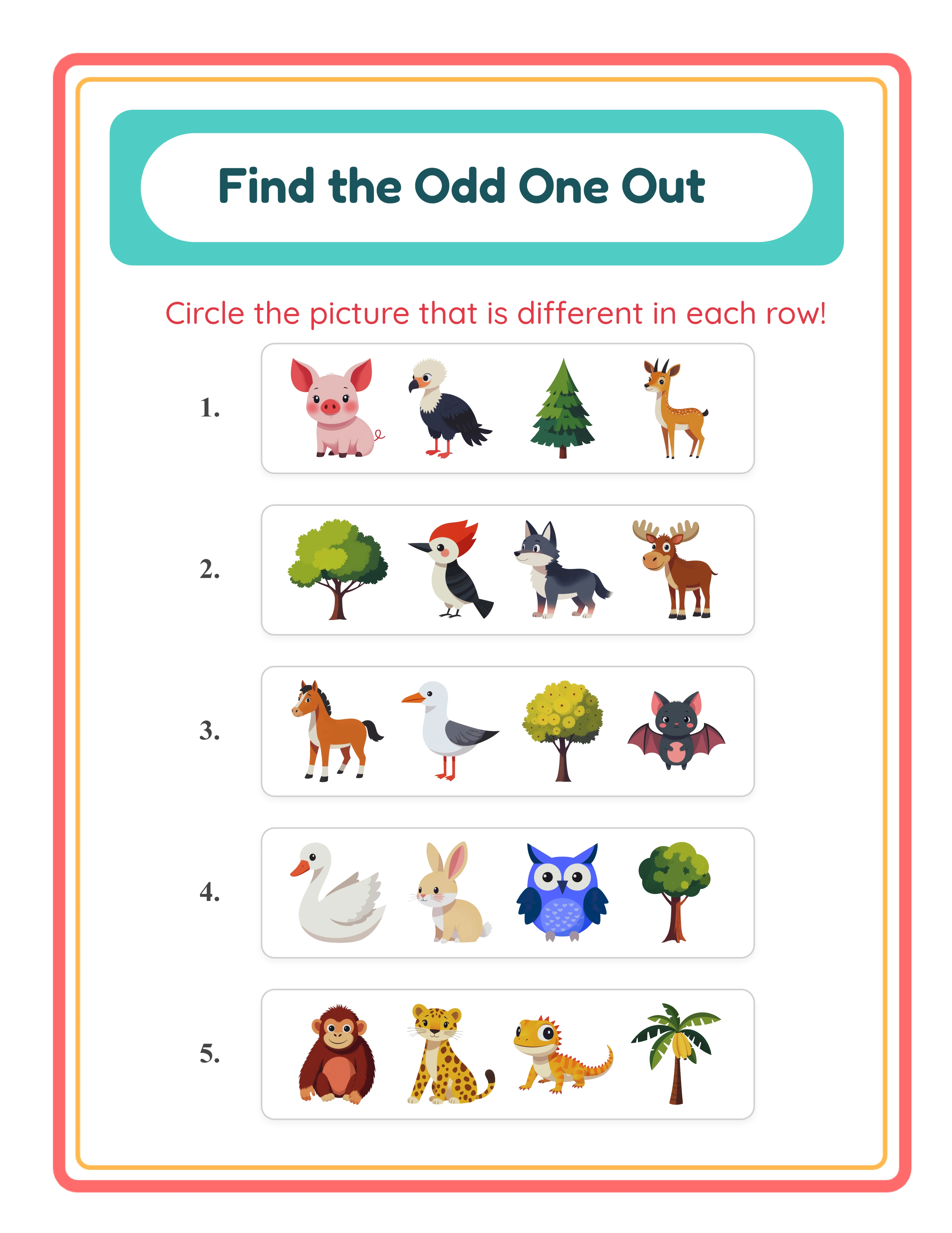 Odd One Out beginner worksheet