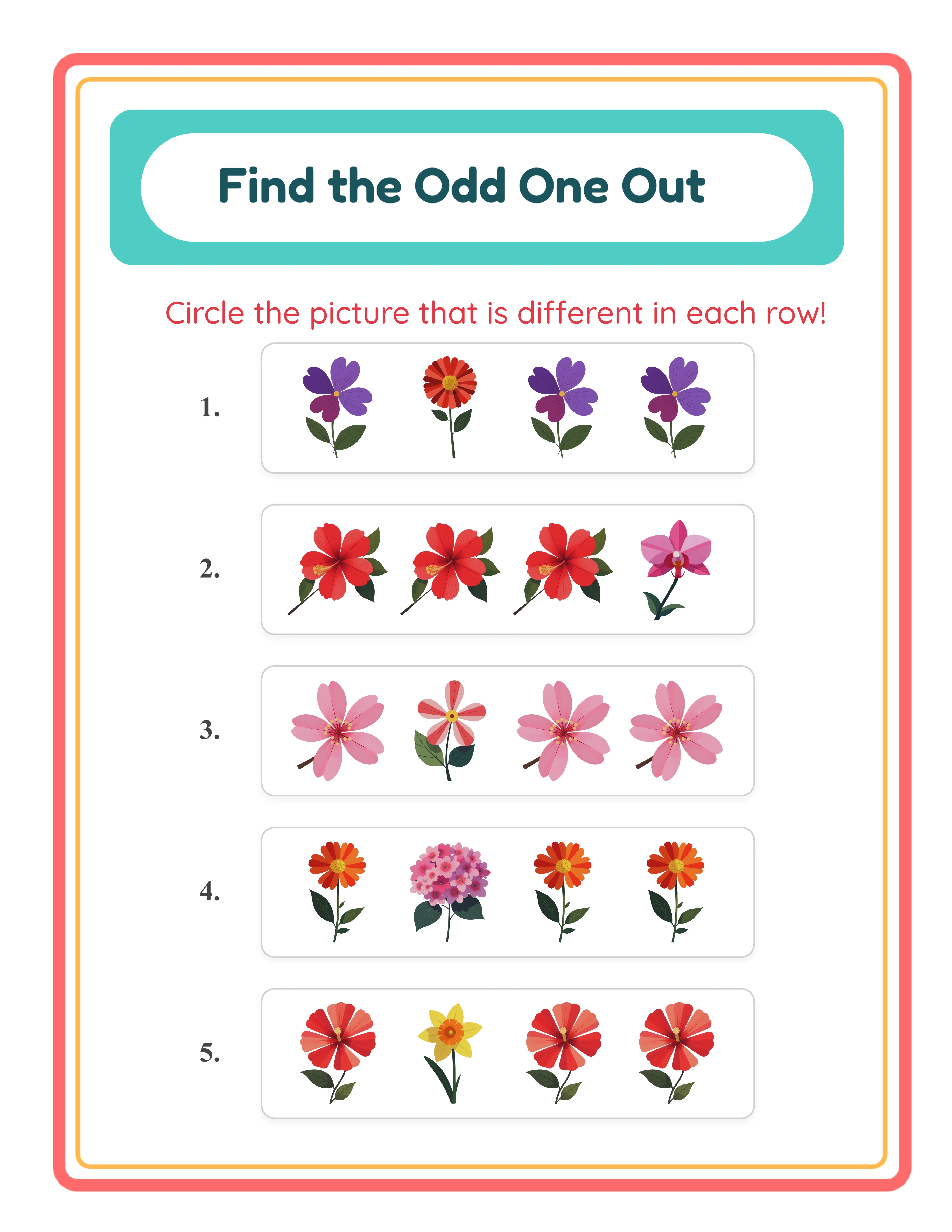 Professional odd one out printable worksheet