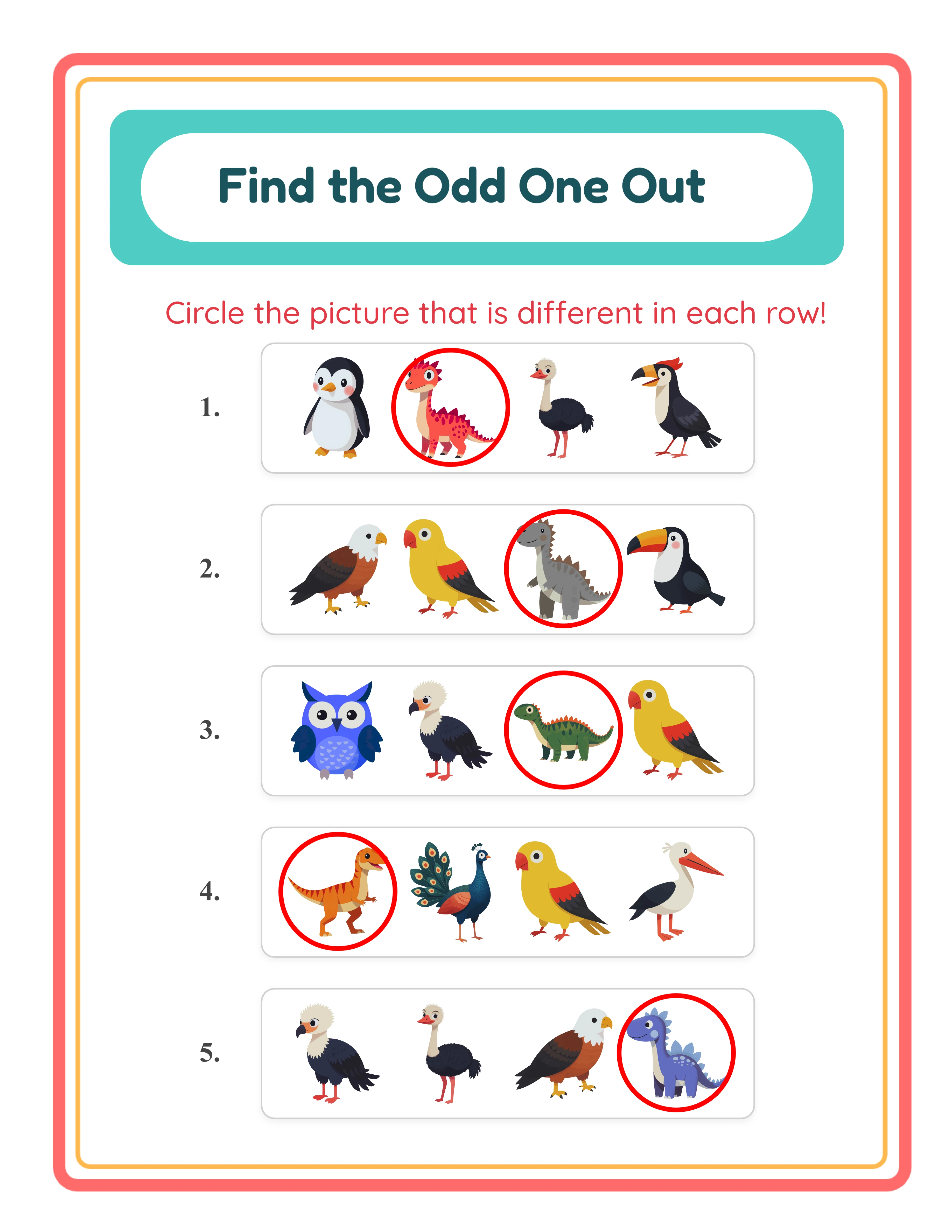 Odd one out printable answer key