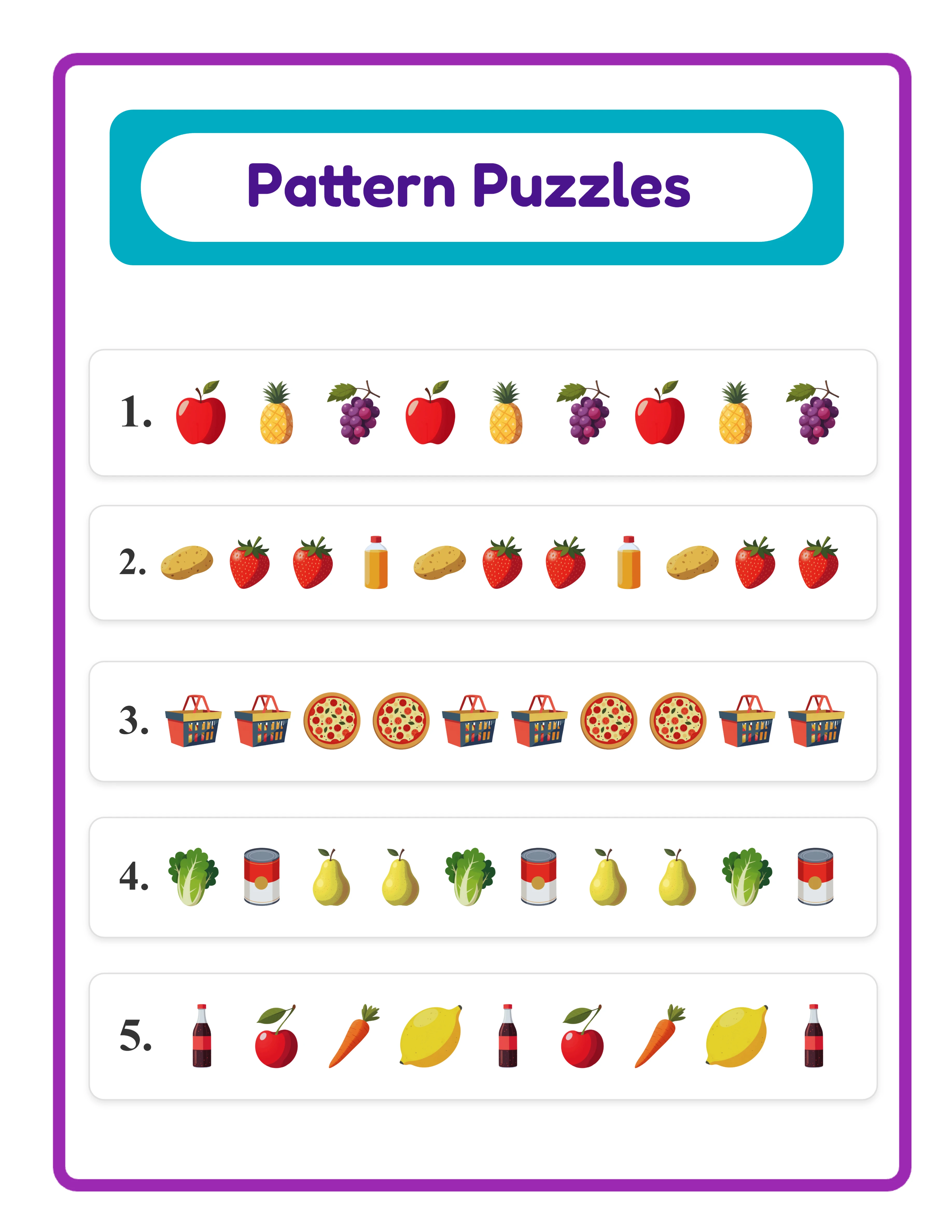Pattern printable worksheet printable answer key