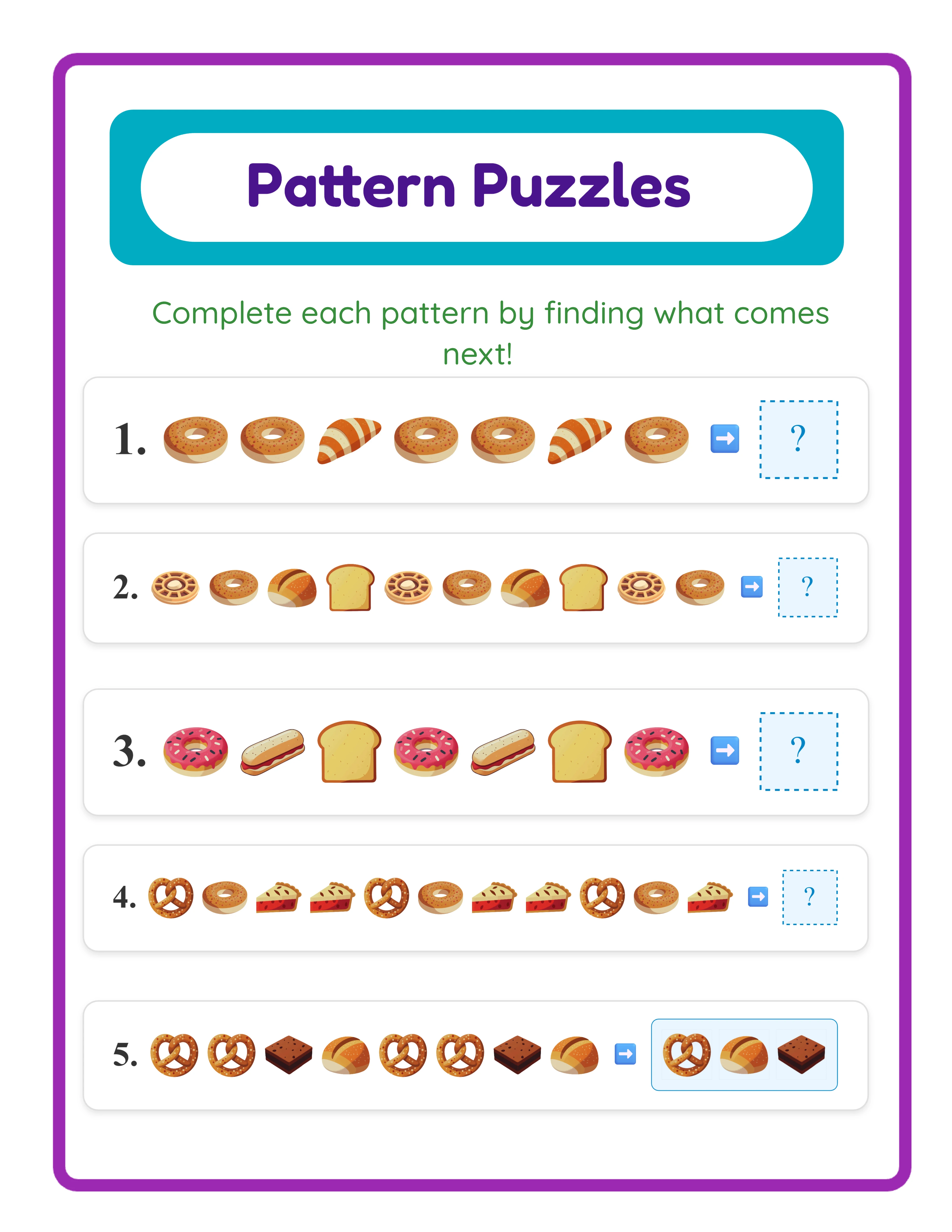 Pattern printable worksheet — advanced sequences