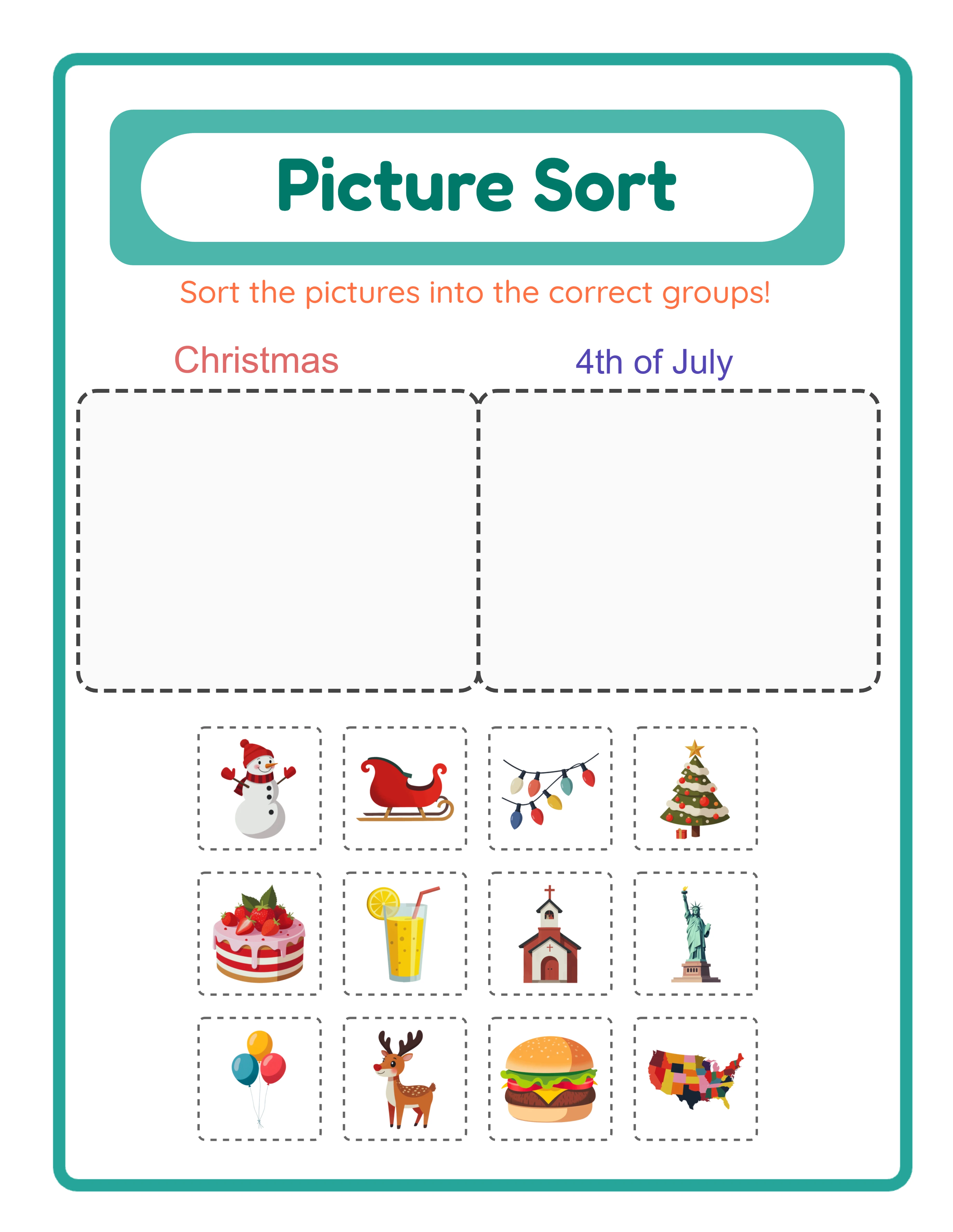 Picture Sort professional worksheet