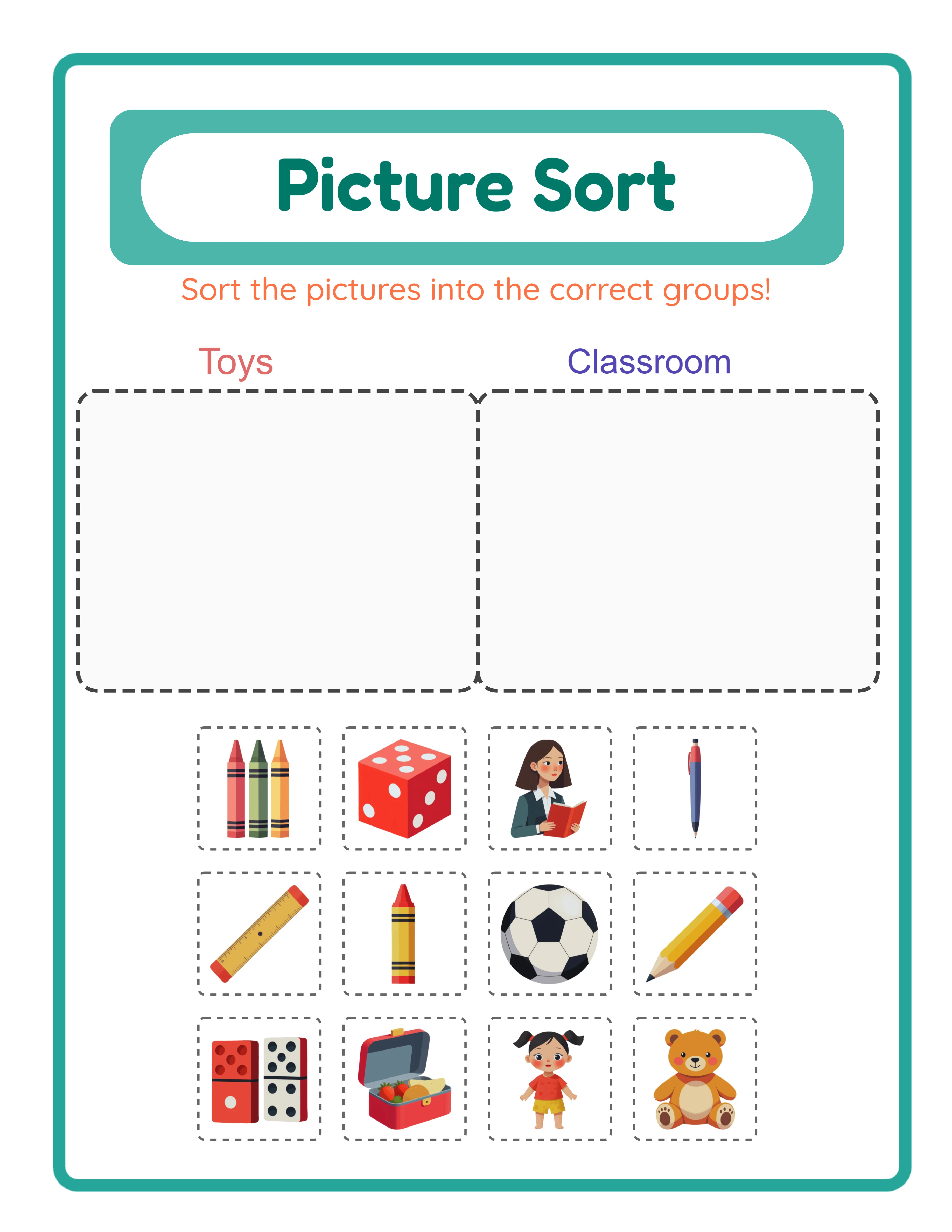 Professional picture sort printable worksheet