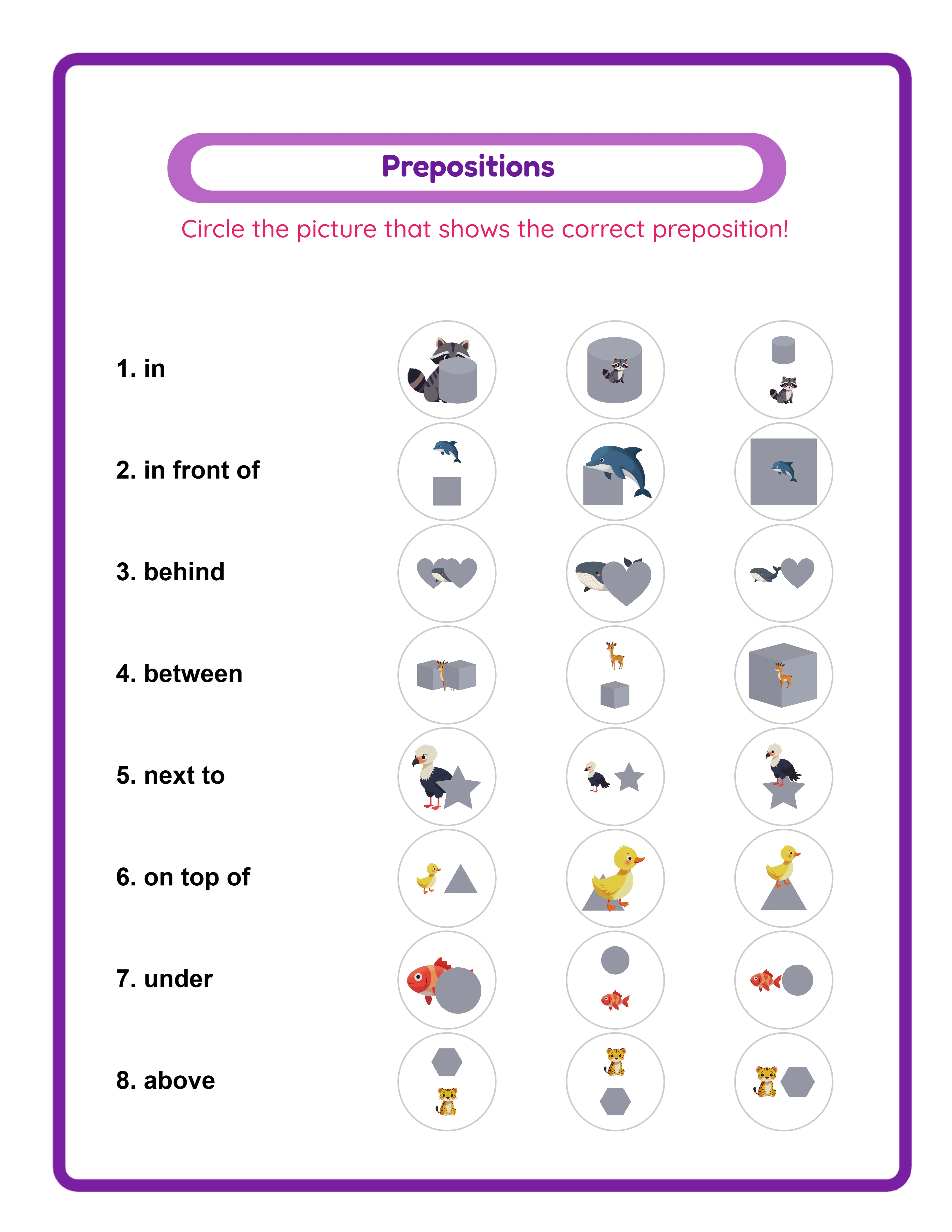 ESL preposition worksheet with in on under activities